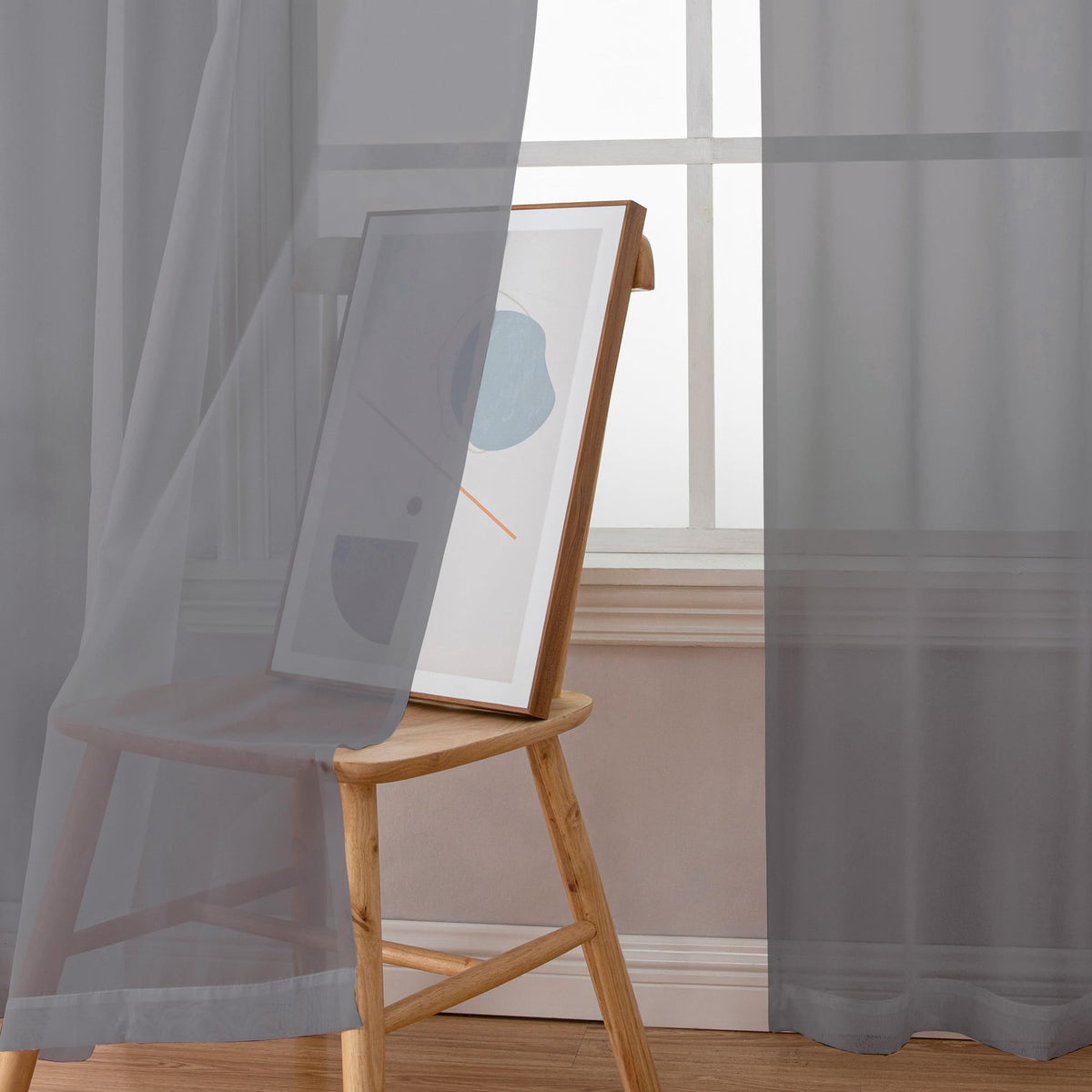Charcoal Grey Sheer Curtains 108 Inch Length 2 Panels