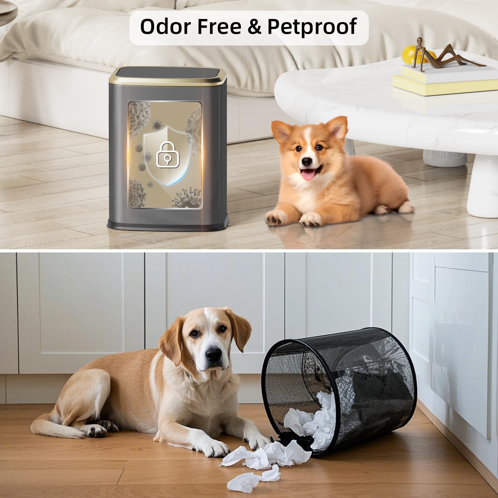 8L 2.1 Gal Small Bathroom Trash Can with Lid (60 Count)