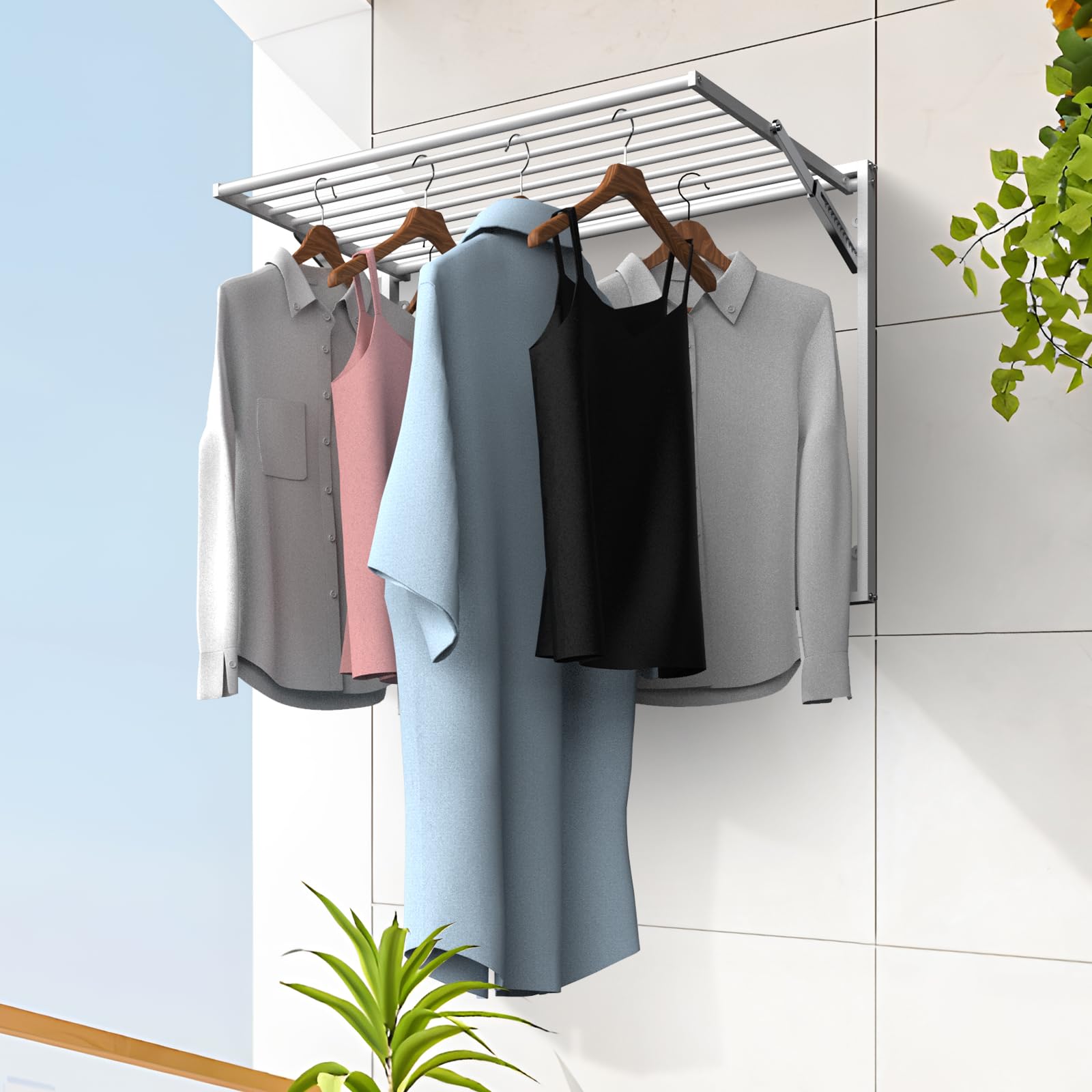 2 Pcs Wall Mount Clothes Drying Rack 26 X 31.5 Laundry Room Organizer Laundry Drying Rack Foldable Stainless Steel Drying Rack Clothing Space Saver Laundry Rack for Hanging Clothes Sock Towel (2 Count)