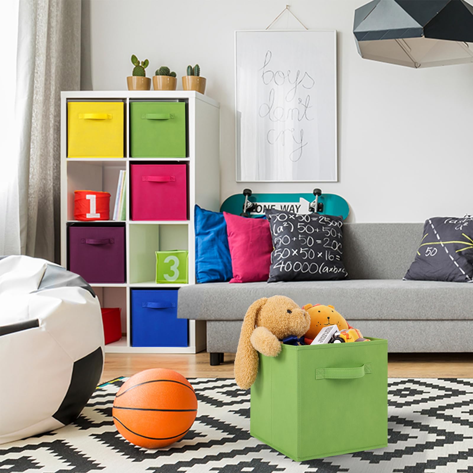 Fabric Storage Bins 6 Pack Fun Colored Durable Storage Cubes with Fabric Handles Foldable Cube Baskets for Home (6 Count)