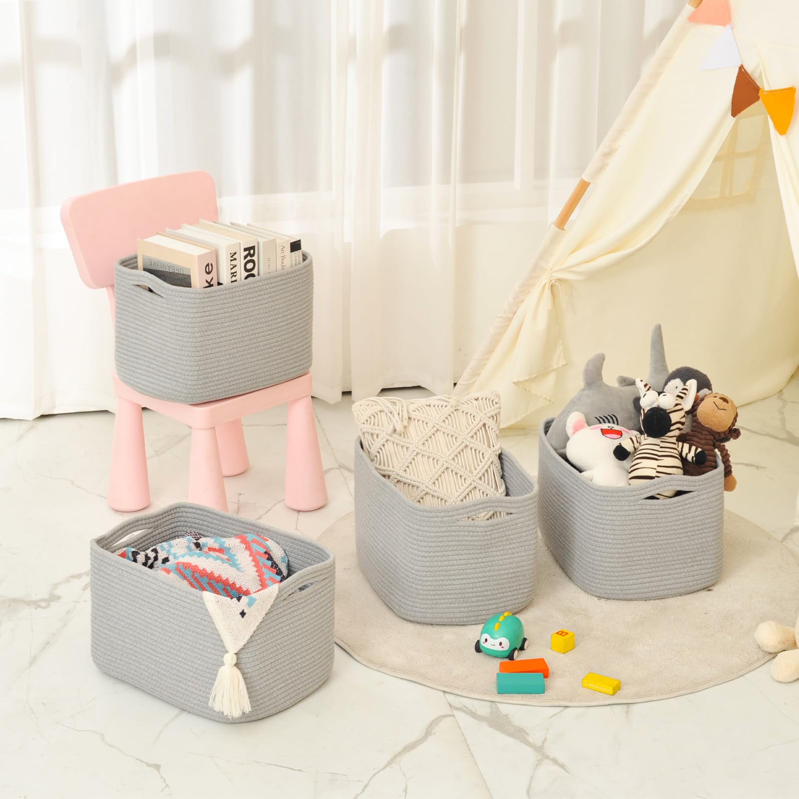 Storage Baskets for Organizing & Shelves (4 Count)