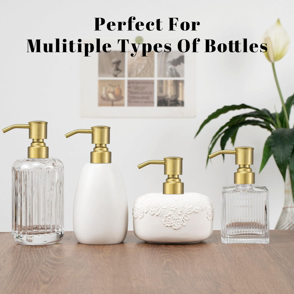 2 Pack Brushed Gold 304 Stainless Steel Soap Dispenser Pump Replacement Standard 28 (2 Count)