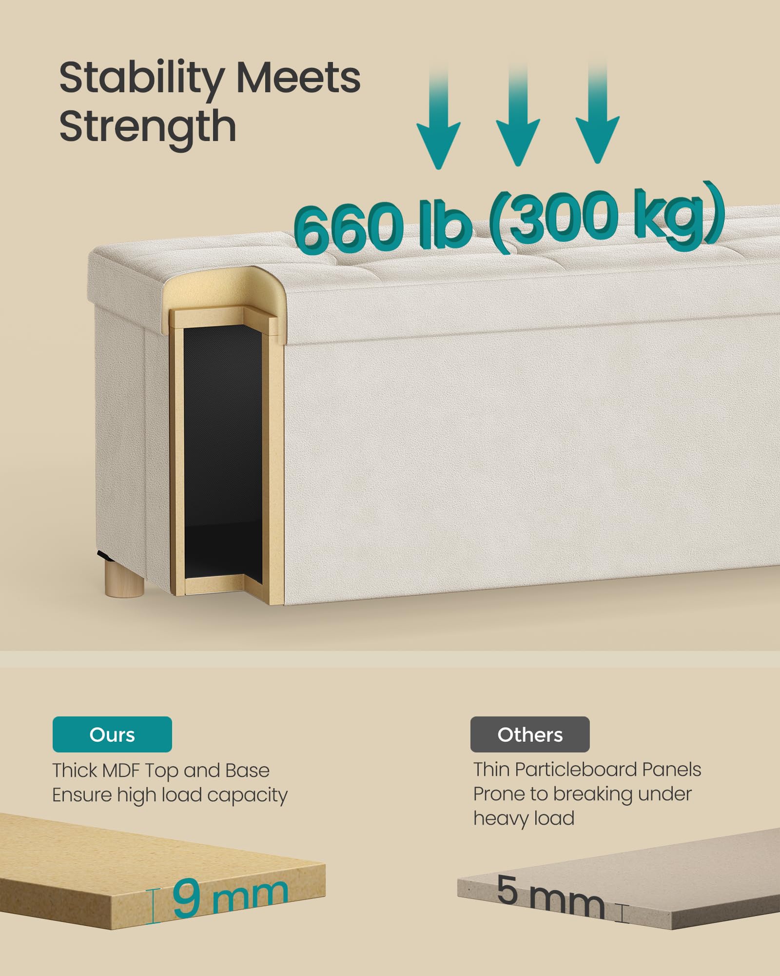 Storage Ottoman Bench with Legs