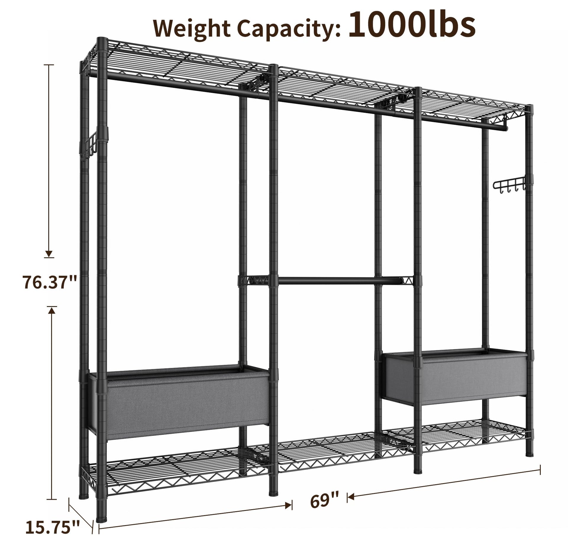 Heavy Duty Clothes Rack Metal Wardrobe with Adjustable Wire Shelves