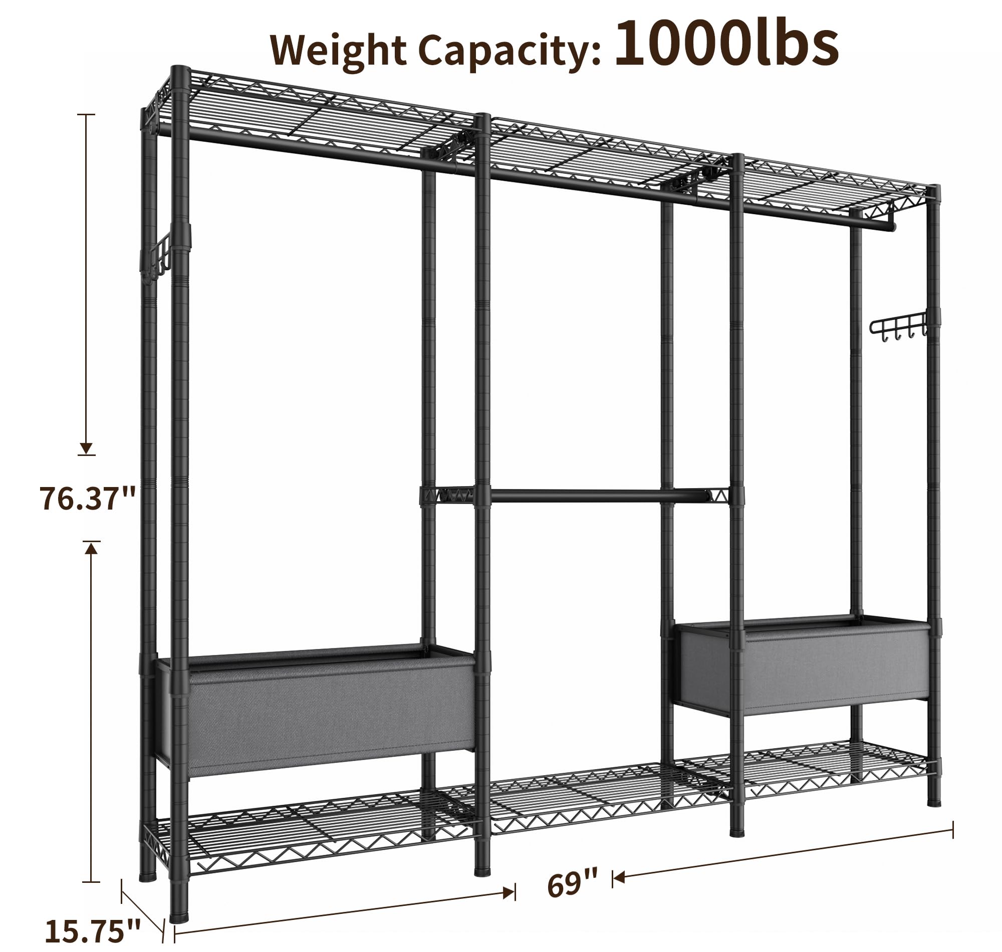 Heavy Duty Clothes Rack Metal Wardrobe with Adjustable Wire Shelves