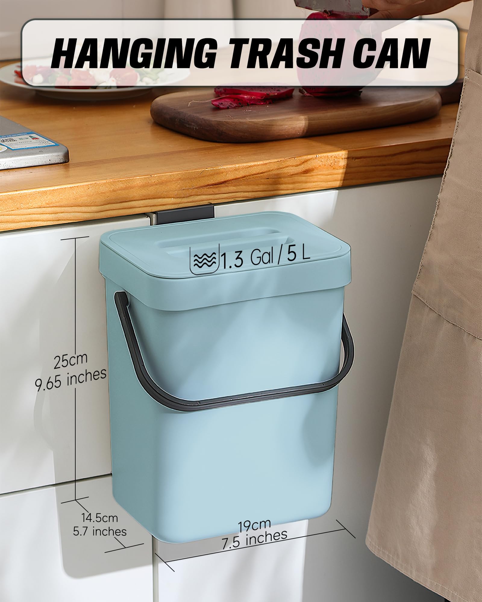 1.3 Gal Hanging Small Trash Can with Lid