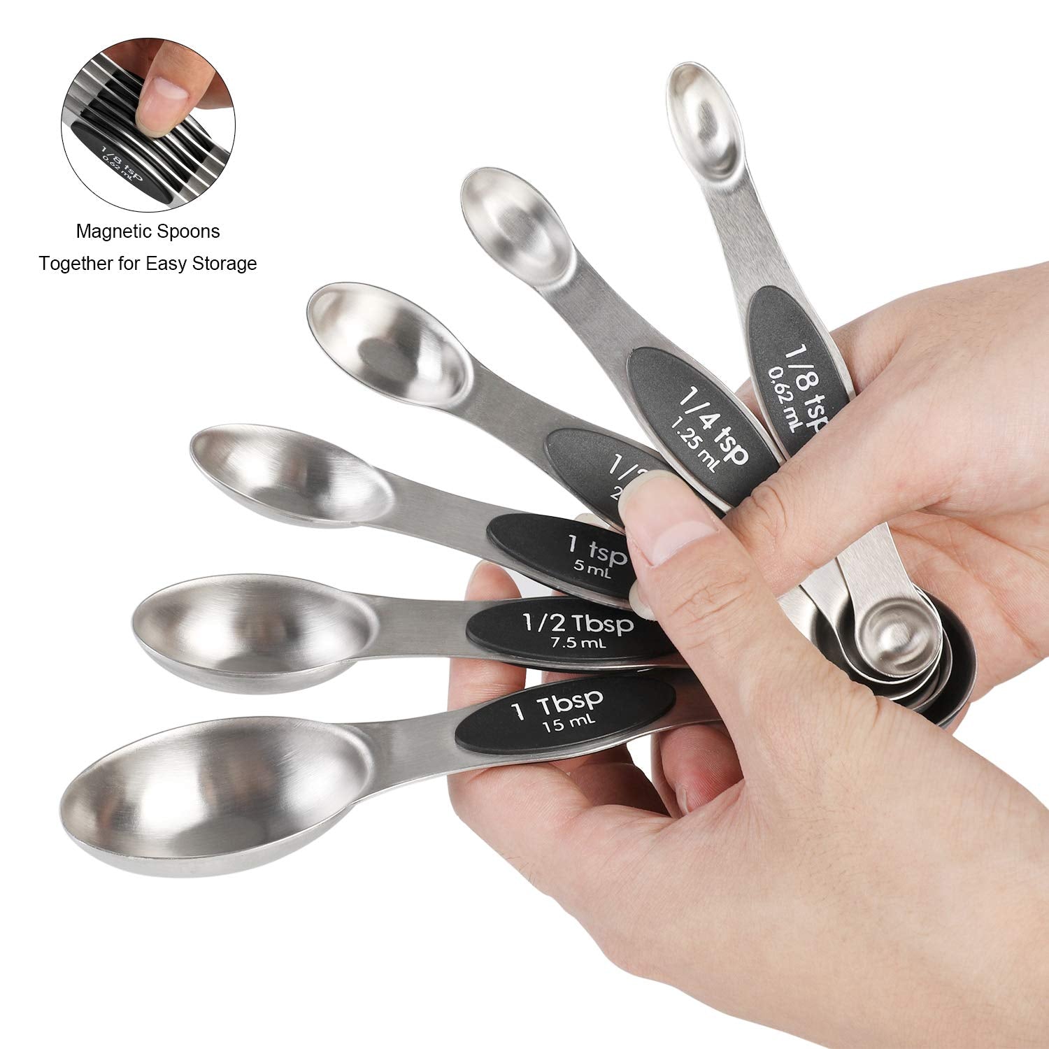 Magnetic Measuring Spoons Set Stainless Steel Dual Sided Stackable Teaspoon