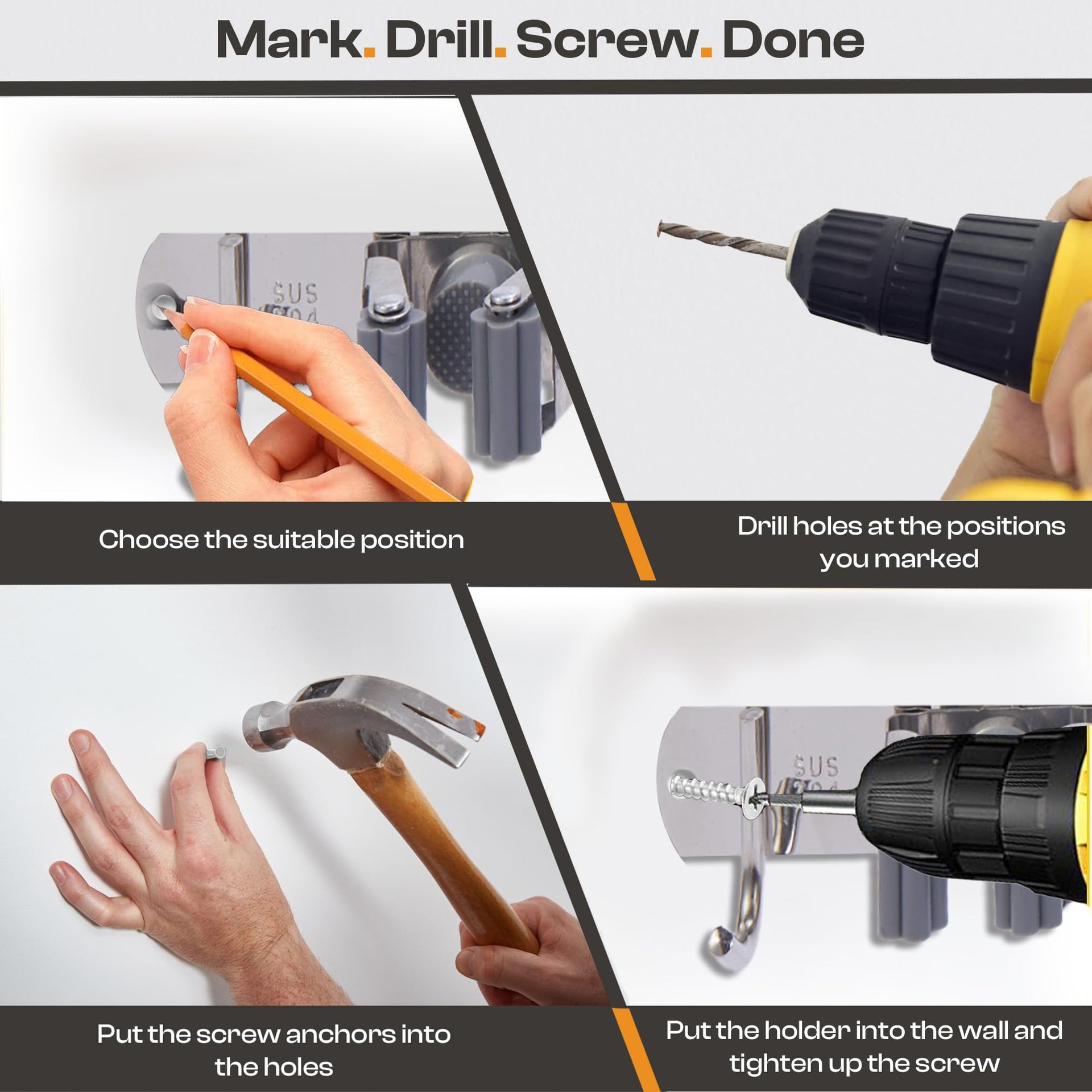 Stainless Steel Broom Holder Wall Mount
