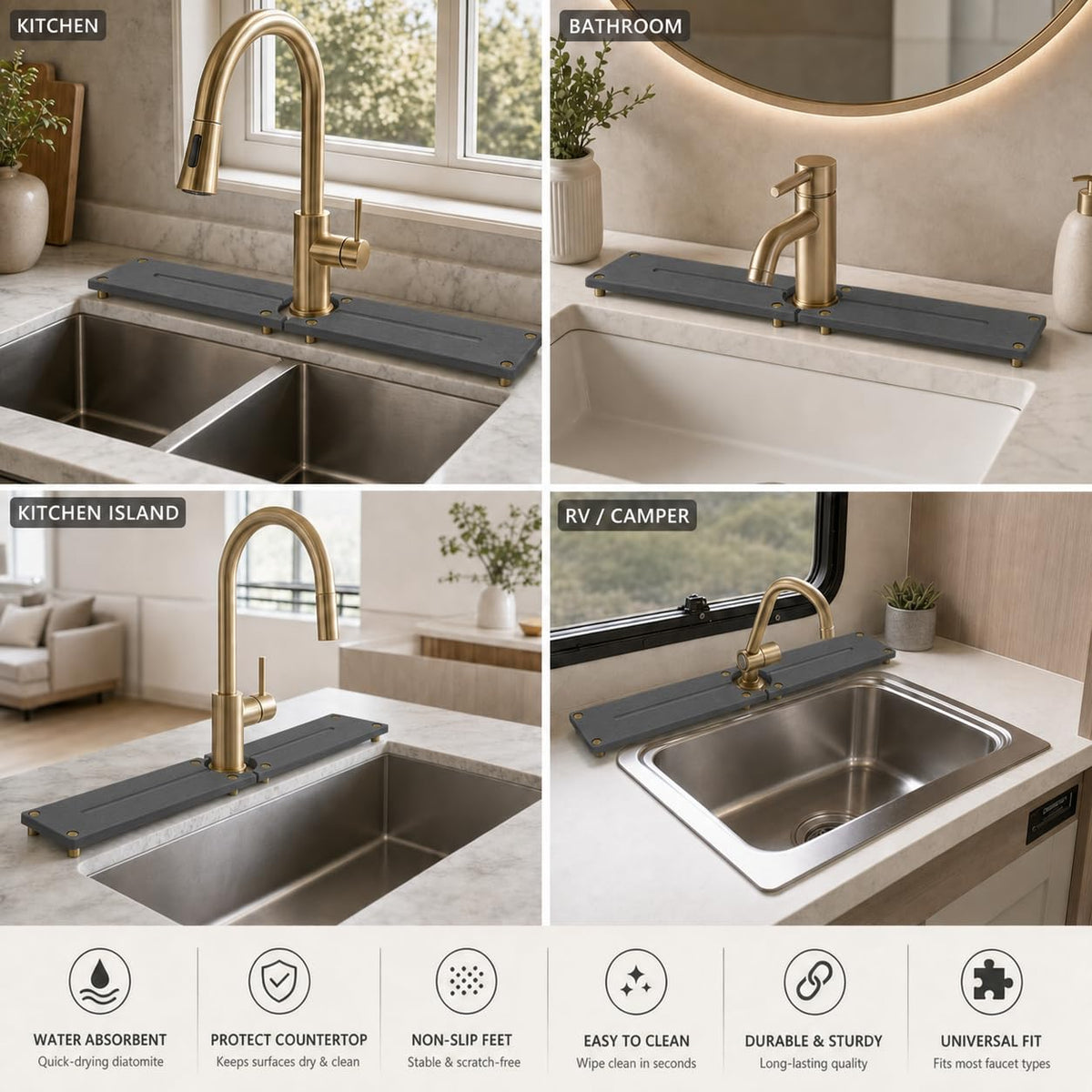 2PCS Stone Faucet Mat for Kitchen Sink
