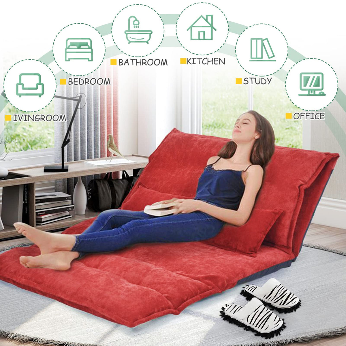 Detachable Microfiber Mop Slippers Floor Dust Cleaning for House