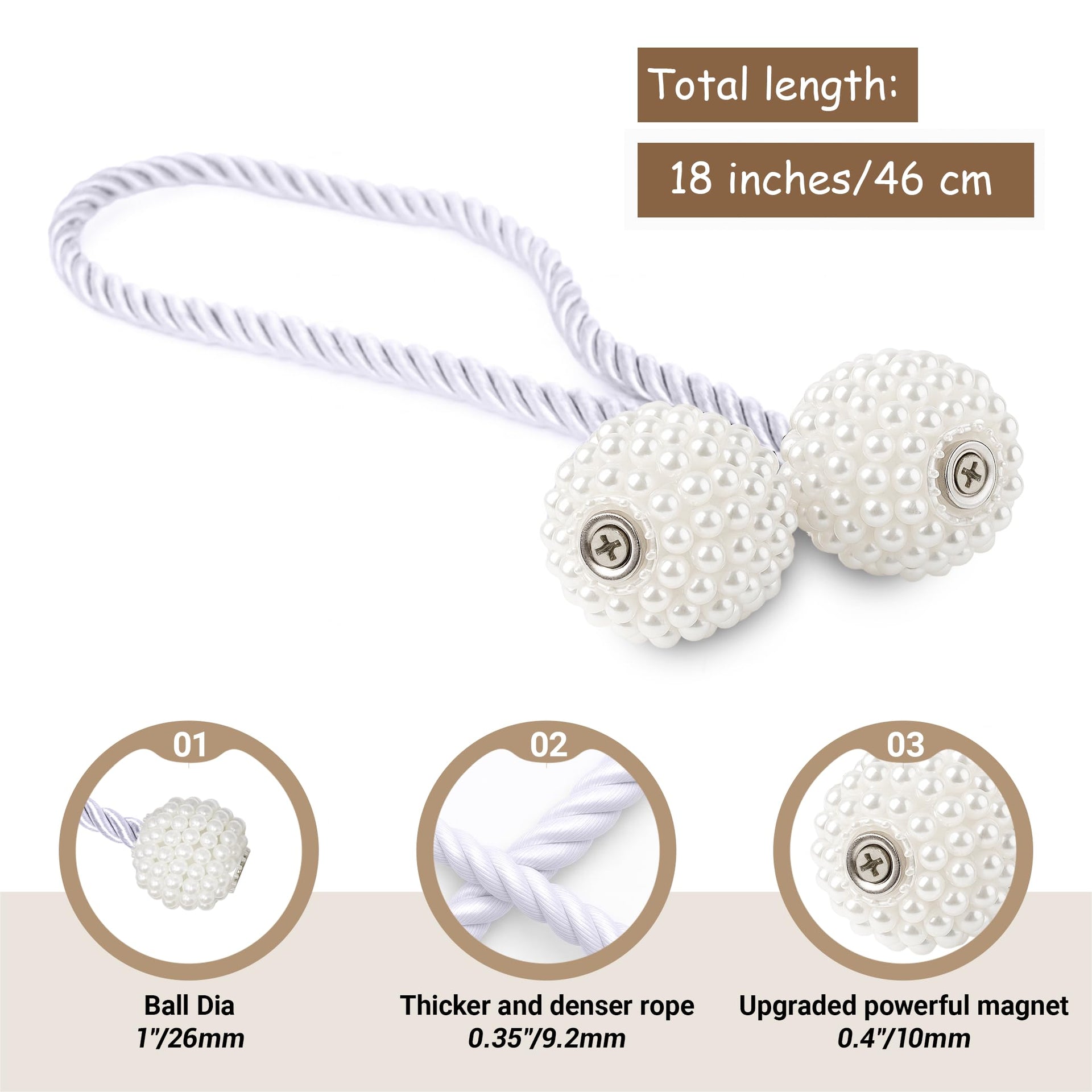 Magnetic Curtain Tiebacks White 6pcs (6 Count)