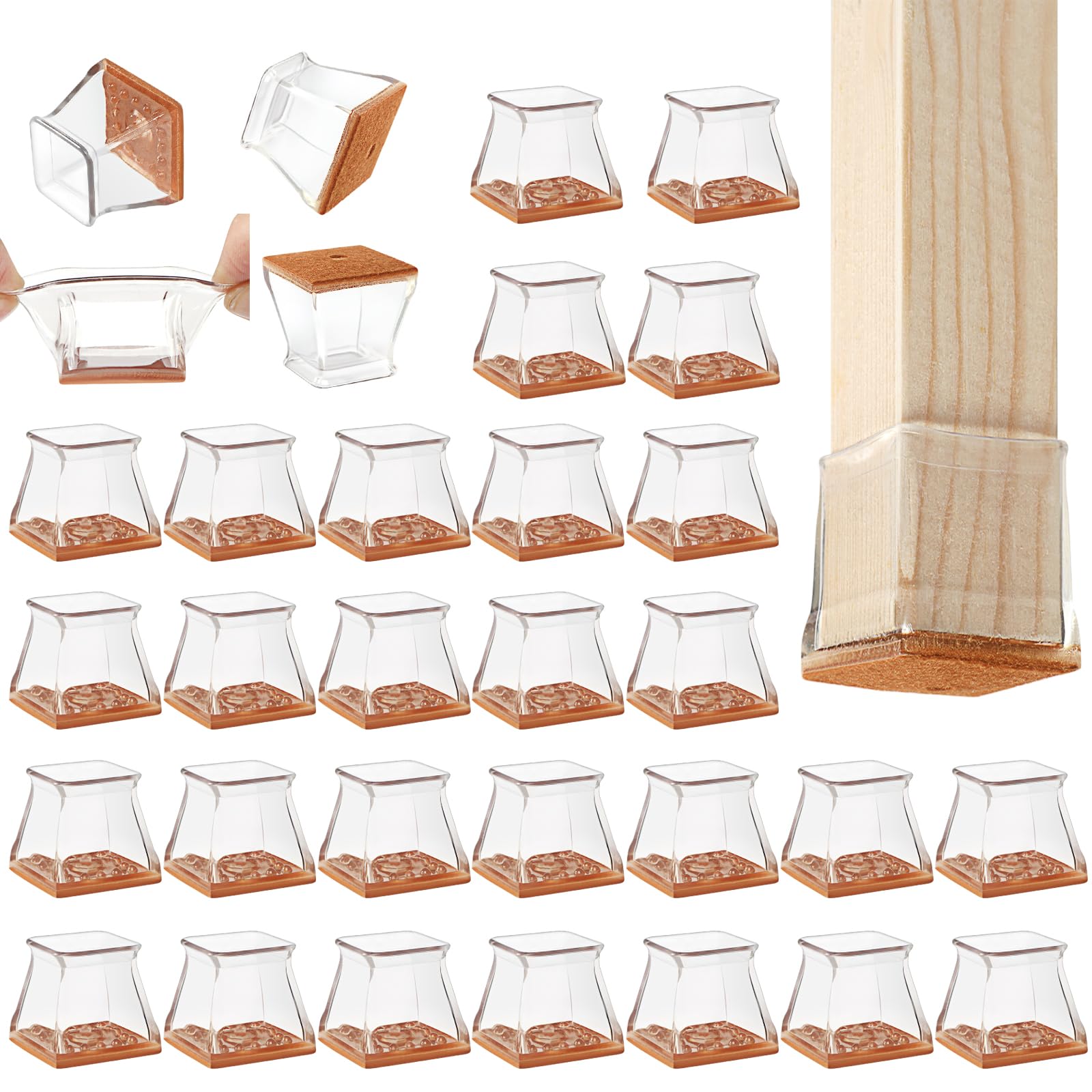 36 Pack Square Chair Leg Floor Protectors for Hardwood Floors (36 Count)