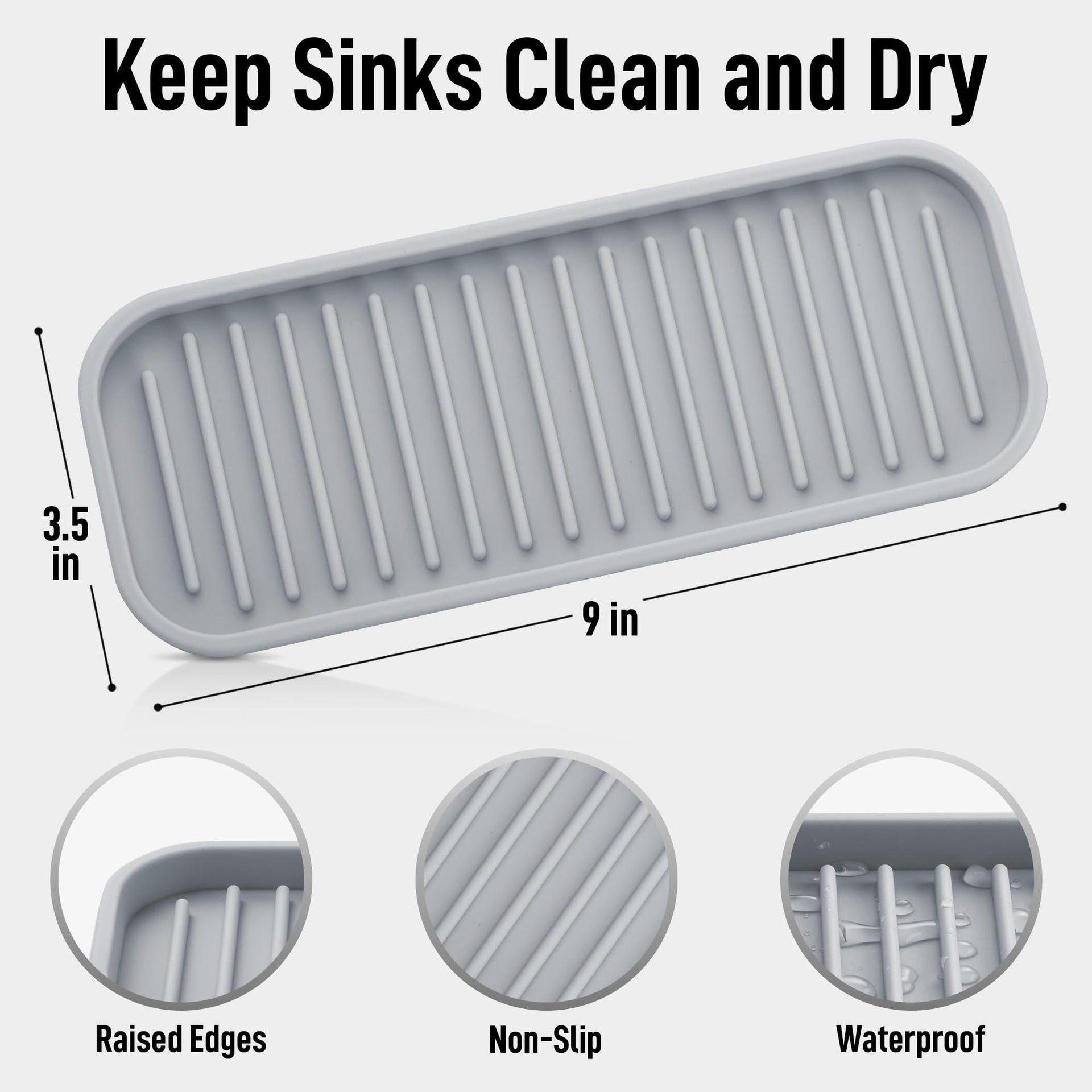 9x3.5in) Sponge Holder for Kitchen Sink - Flexible Heavy-Duty Multipurpose Sink Caddy - Counter Organizer for Kitchen, Bathroom, Makeup, Trinkets & More! (Grey)