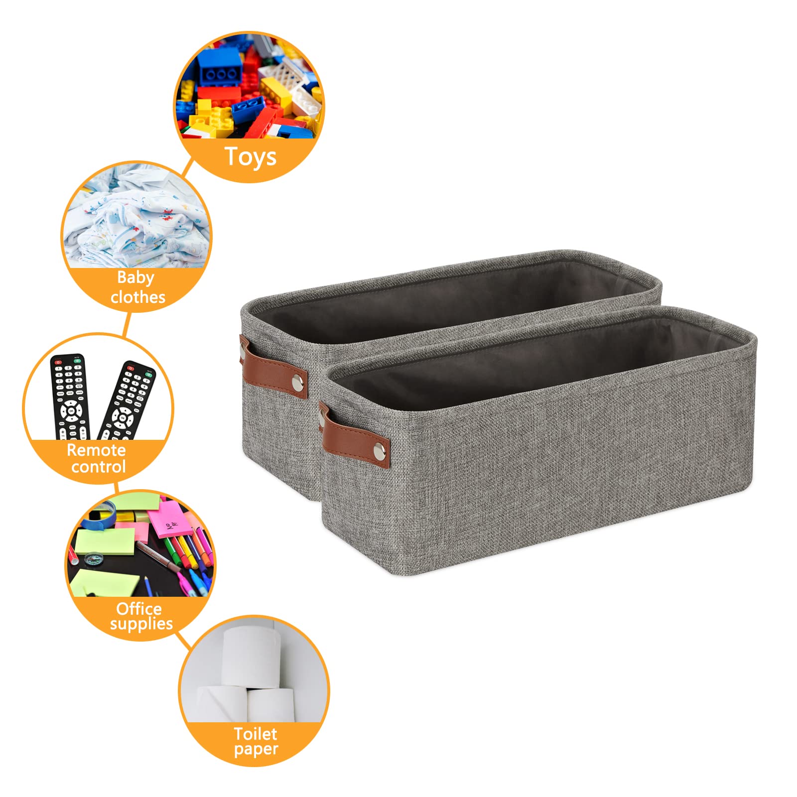 Soft Cotton Fabric Bathroom Storage Baskets 2 Pack Fabric Shelf Baskets for Gifts Empty Small Storage Organizer for Closet (2 Count)