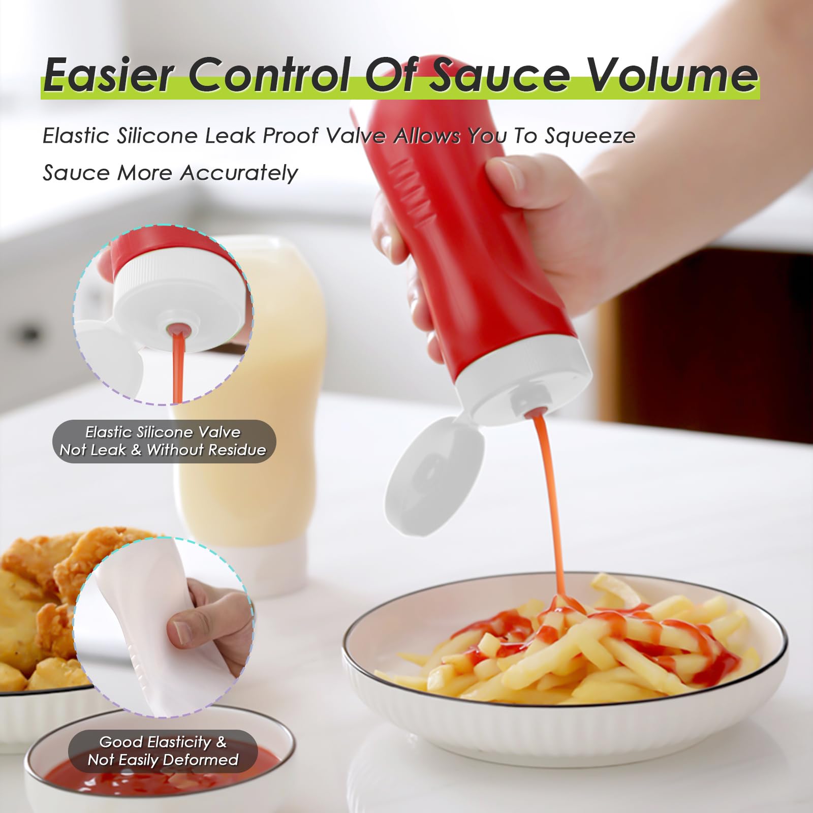 Condiment Squeeze Bottles for Ketchup Hot Sauce Liquids Oil with Caps for Condensed Milk and Mustard Salad Dressing Dispenser Clear Plastic Bottles Dressing Container HD PE BPA