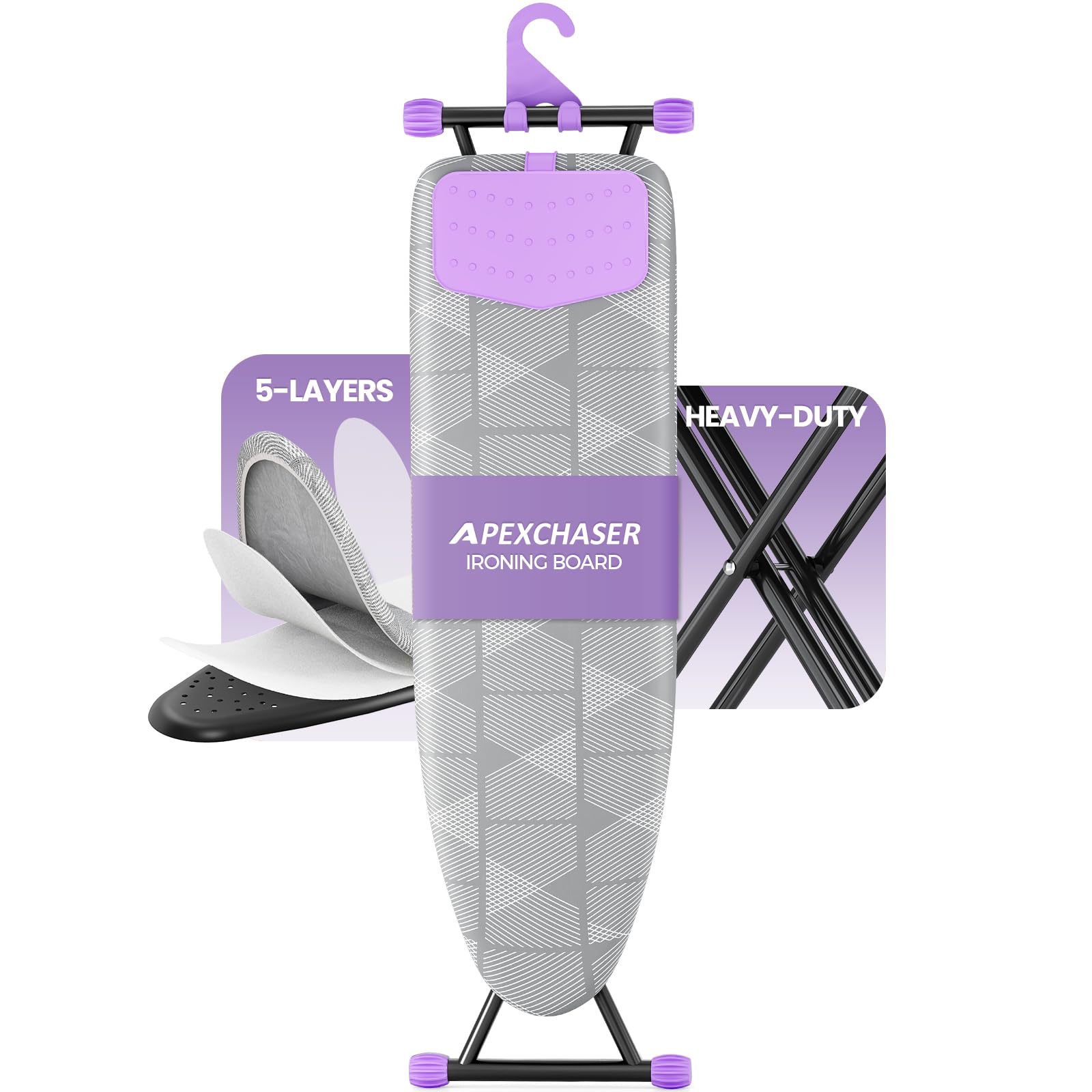 Foldable 7 Level Heigh Adjustable Ironing Board with Iron Rest