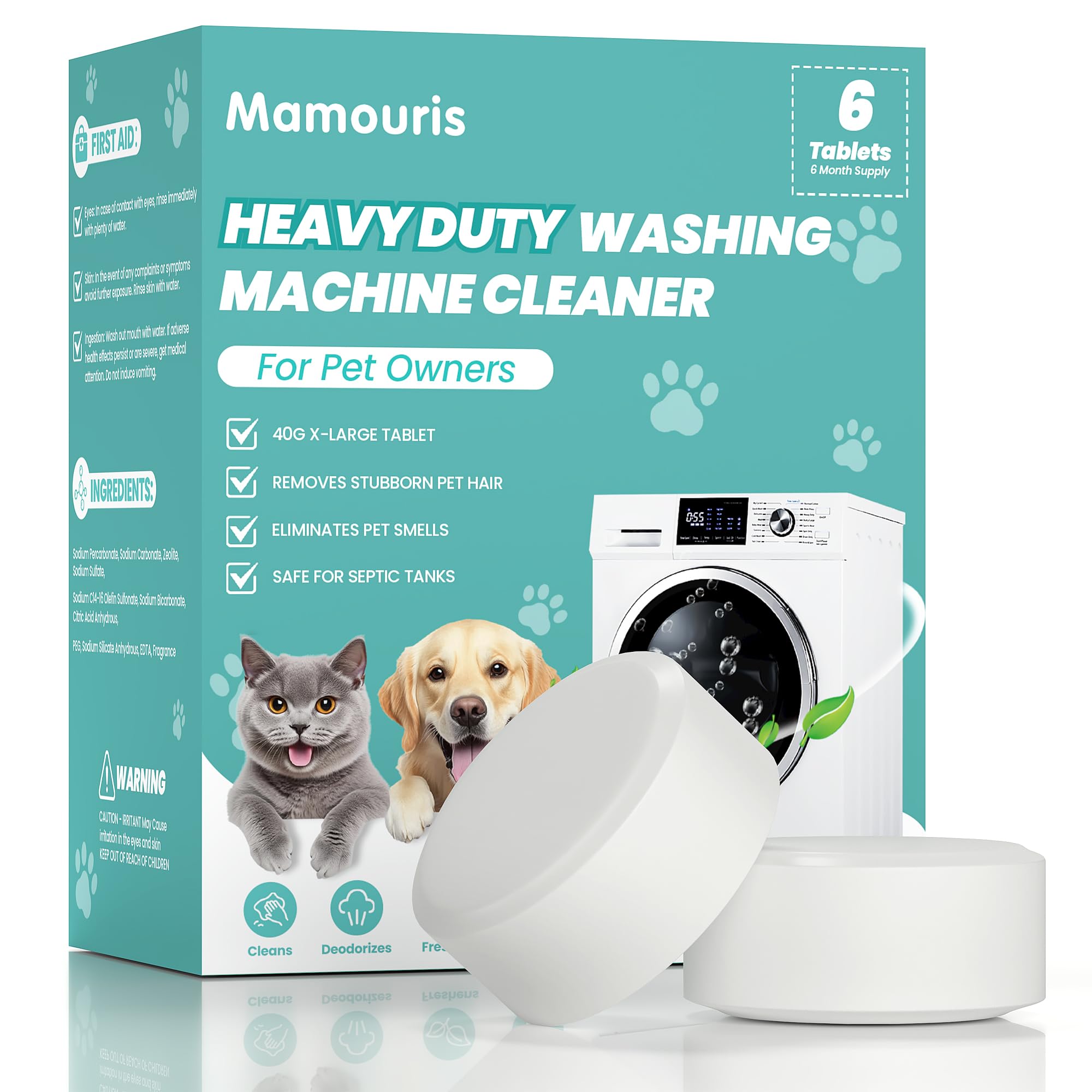 Washing Machine Cleaner 6XL Pro Tablets for Pet Owners 6 Pack (6 Count)