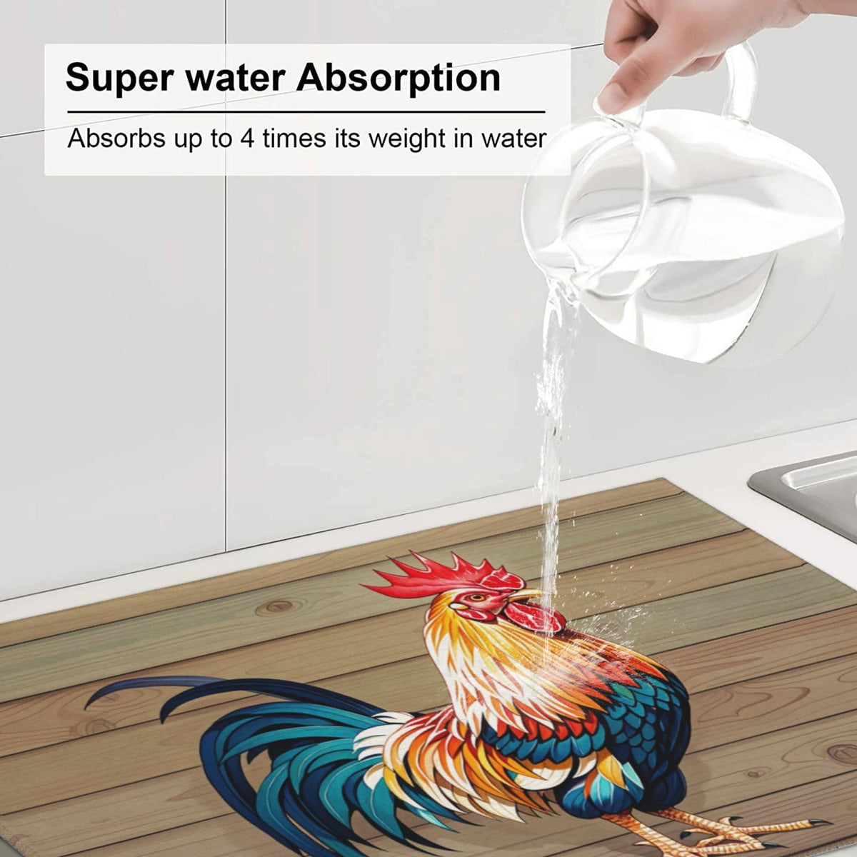 Rooster Dish Drying Mat Highly Absorbent Double