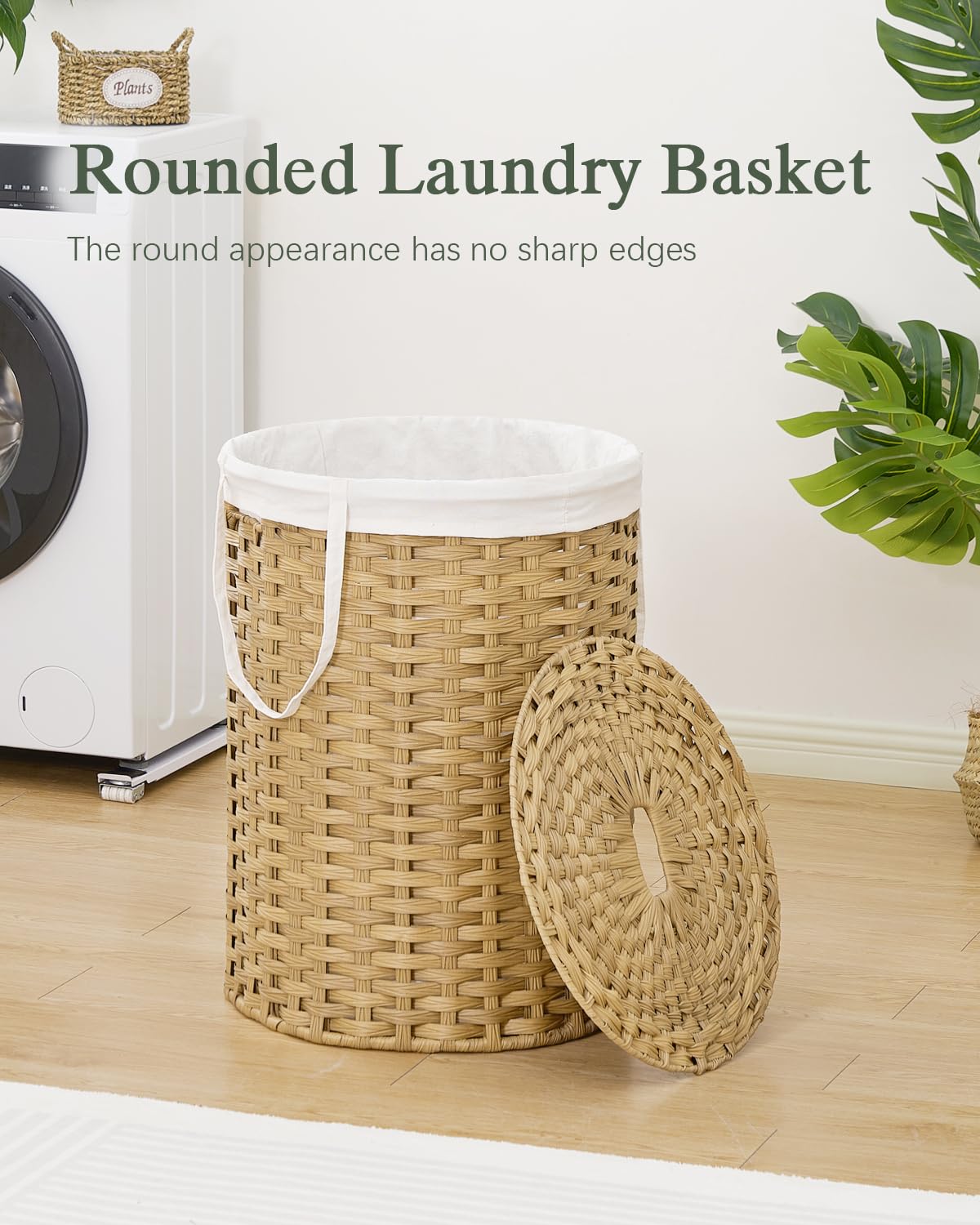 Laundry Basket with Lid Round 29.1 Gal PE Rattan
