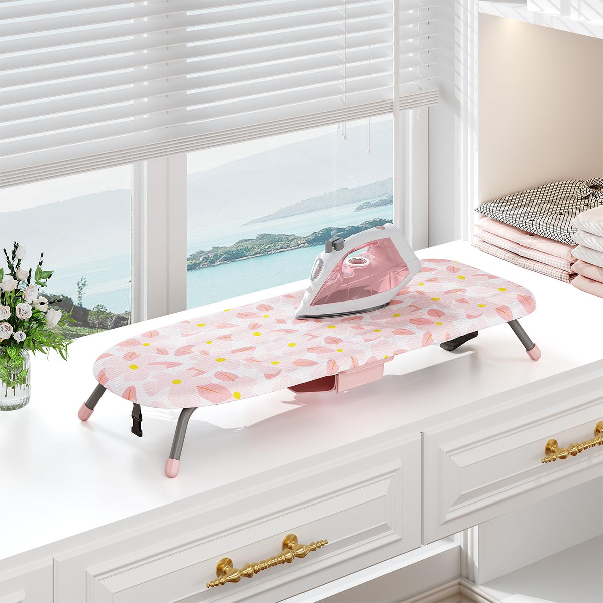 Small Ironing Board with Iron Holder Compact Tabletop Iron Board