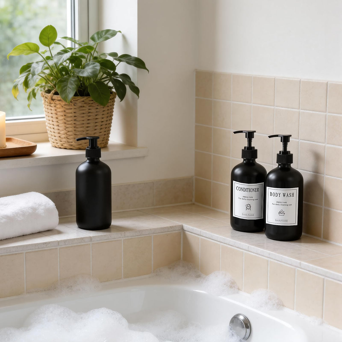 12 Pack 8oz Black Glass Soap Dispensers with Pump (12 Count)