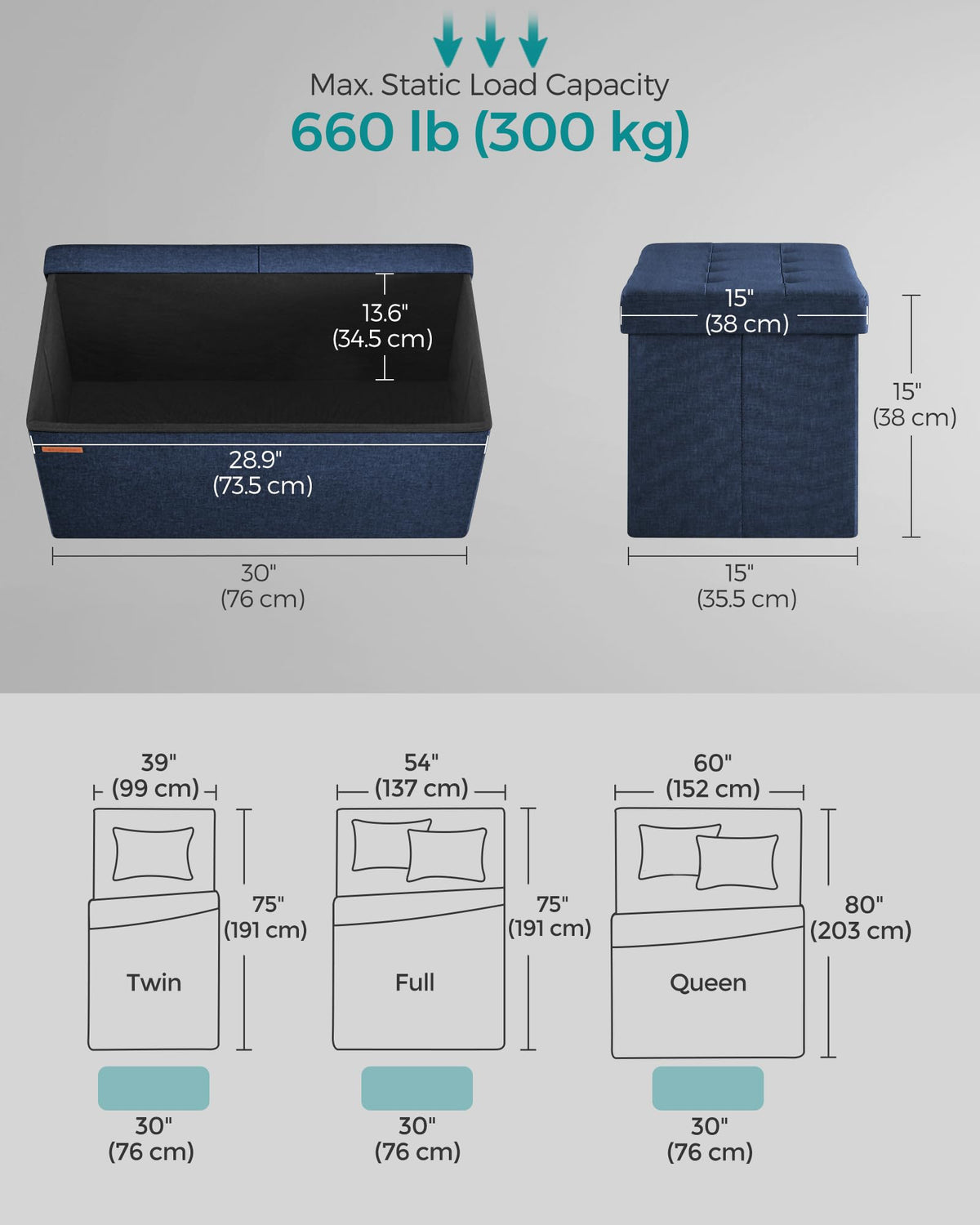 30 Inches Storage Ottoman