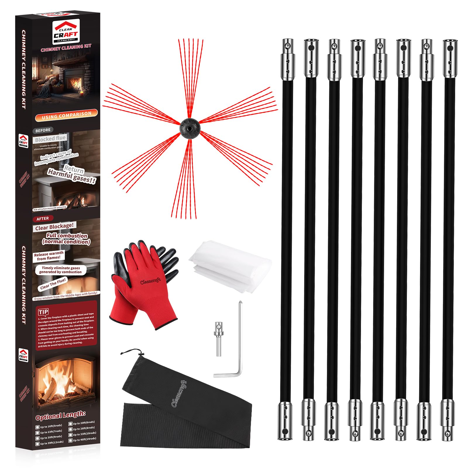 26 Feet Chimney Sweep Kit (9 Count)