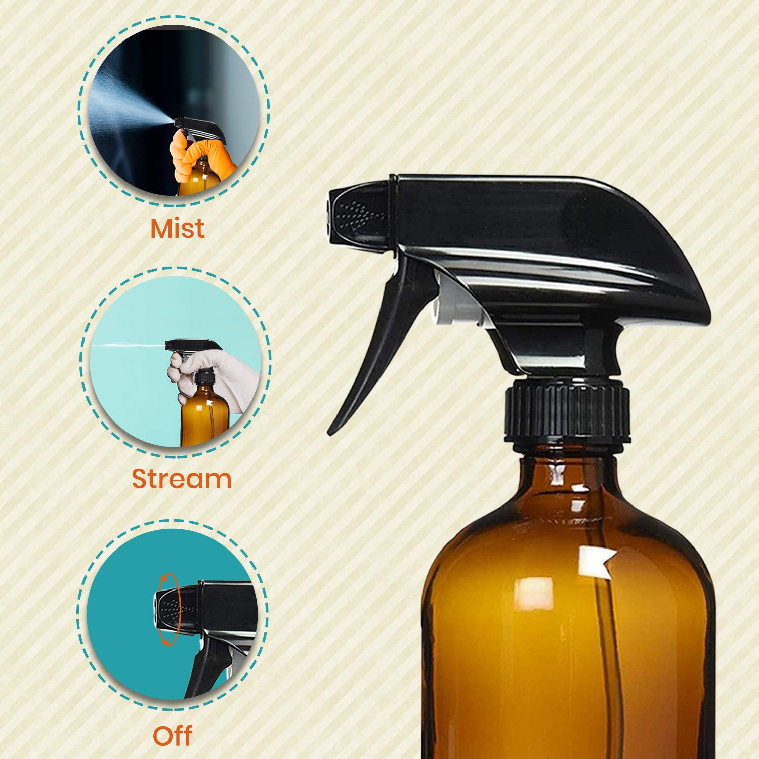 Amber Glass Spray Bottles For Cleaning Solutions (4 Count)