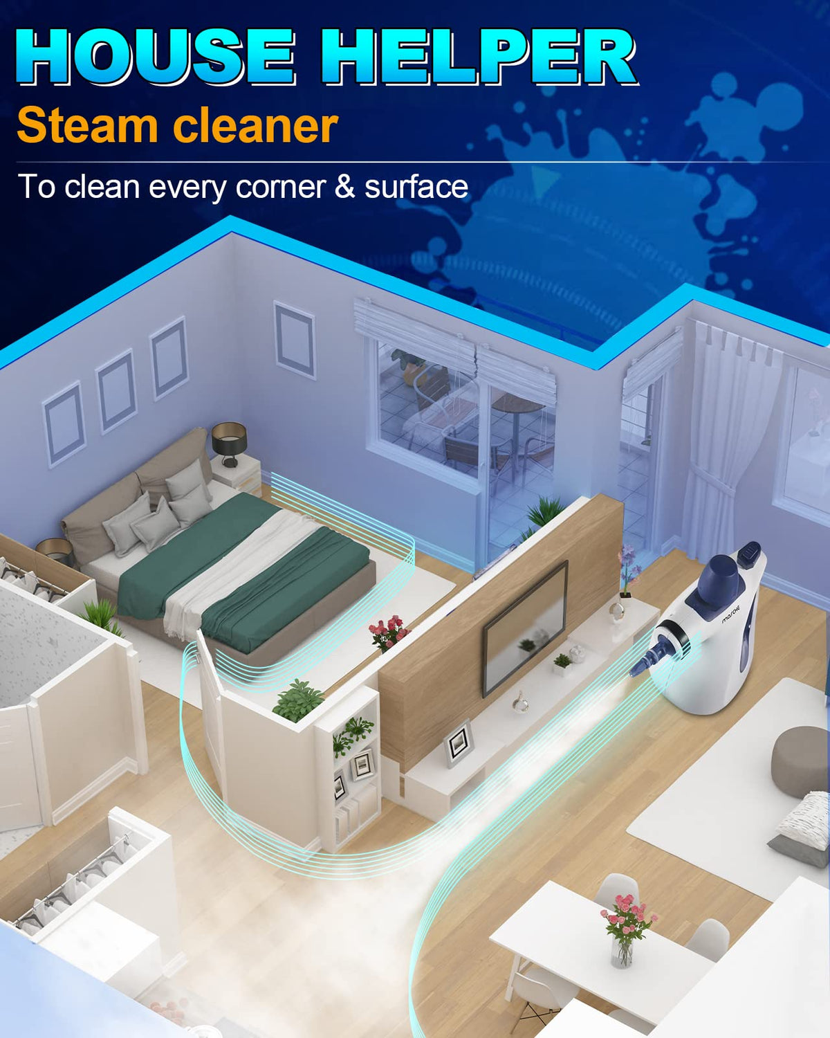 Handheld Pressurized Steam Cleaner with 11