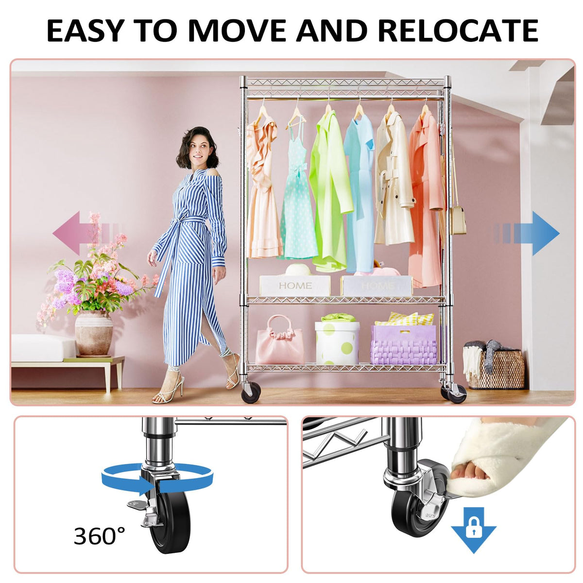 Heavy Duty Rolling Garment Rack Wire Clothes Rack for Hanging Clothes