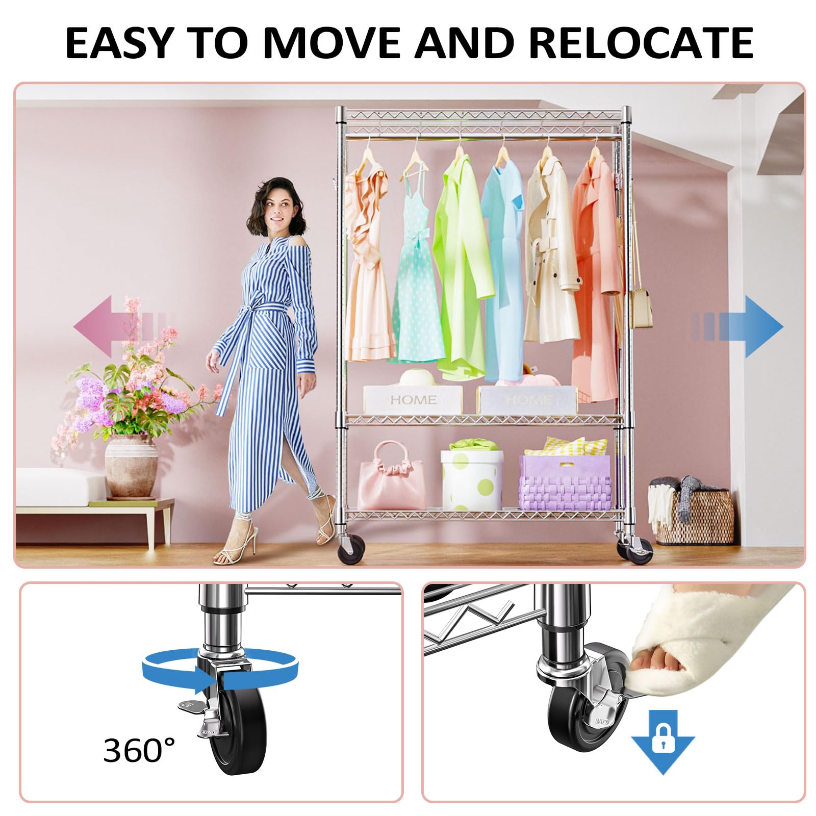 Heavy Duty Rolling Garment Rack Wire Clothes Rack for Hanging Clothes