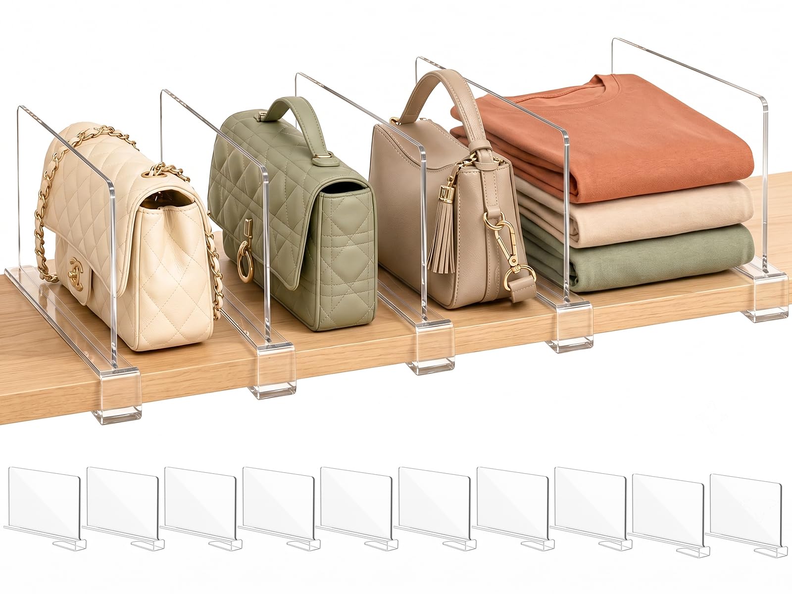 Small Shelf Dividers Purse Organizer (10 Count)