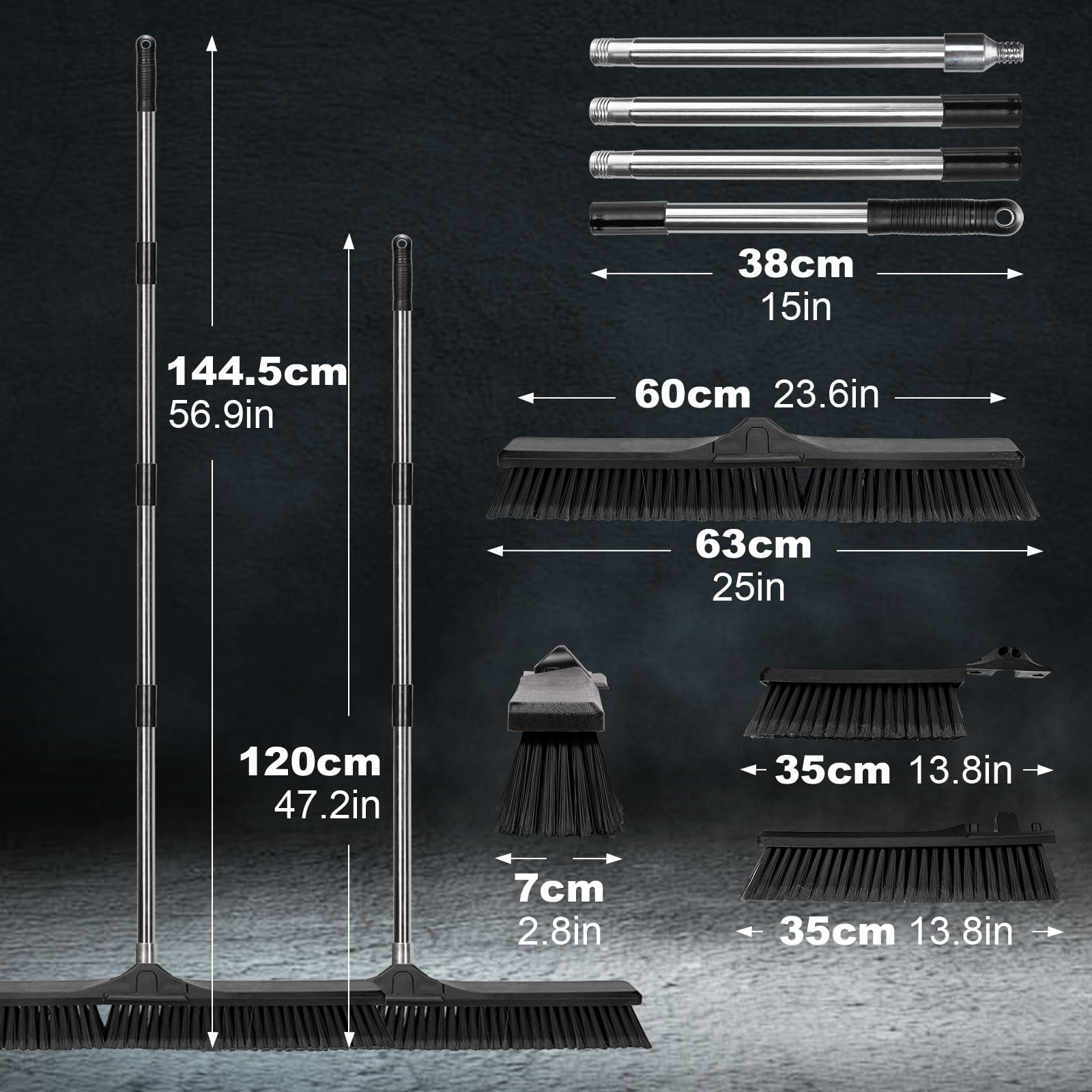 24.8" Push Broom Heavy Duty Outdoor Stiff Bristle for Garage&Patio