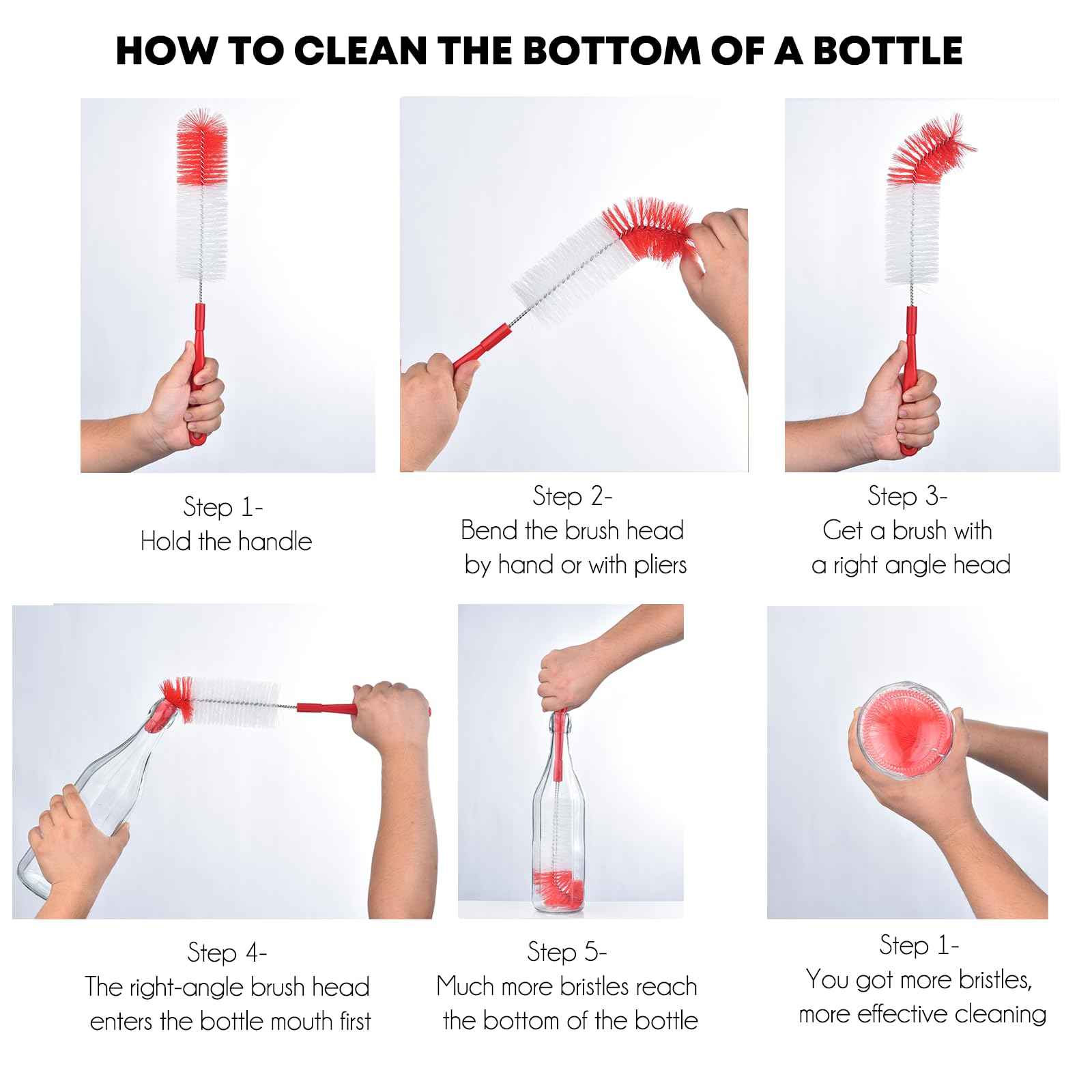 3 Pack Long Red Bottle Cleaning Brush for Narrow Neck Beer