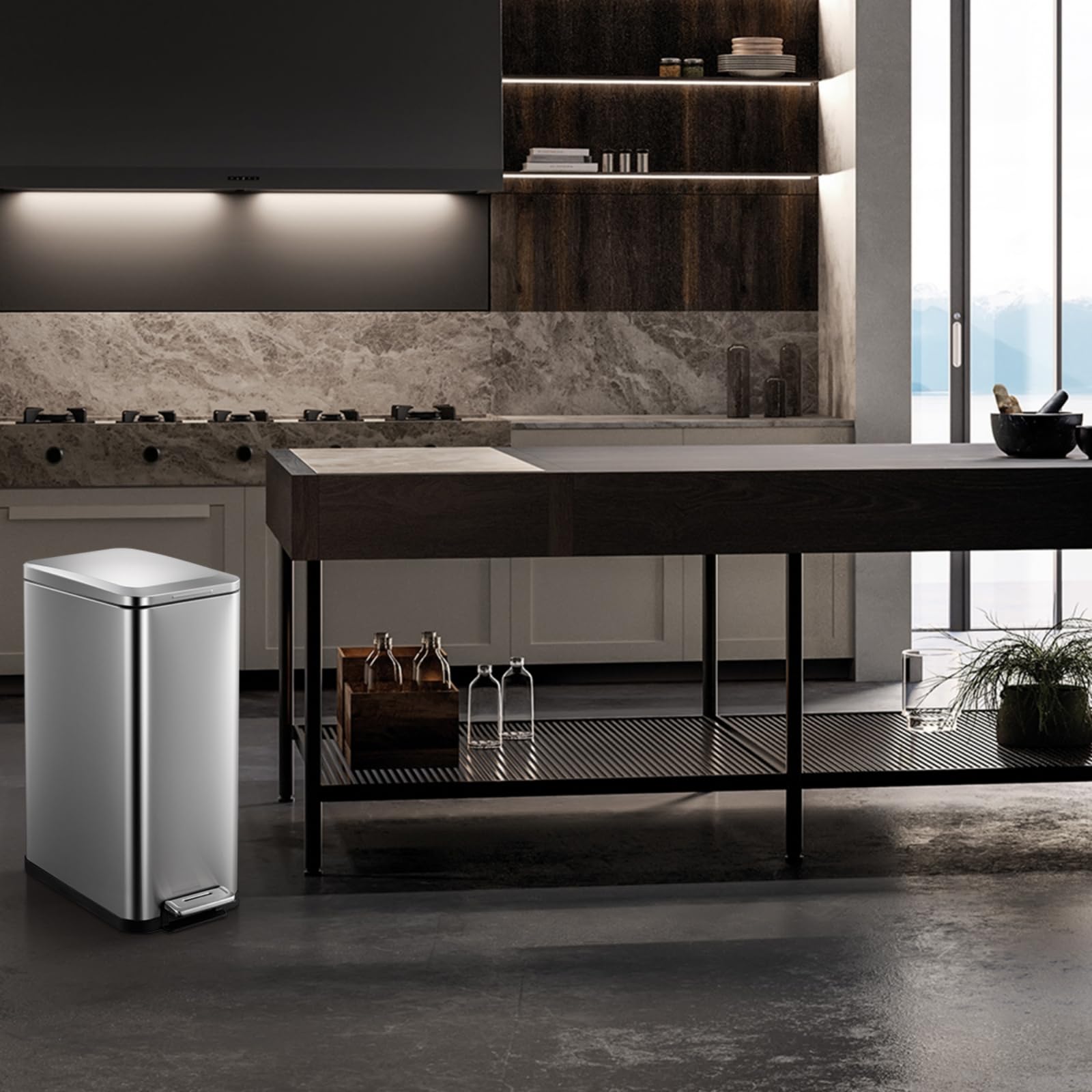 13 Gallon Slim Stainless Steel Kitchen Trash Can with Lid