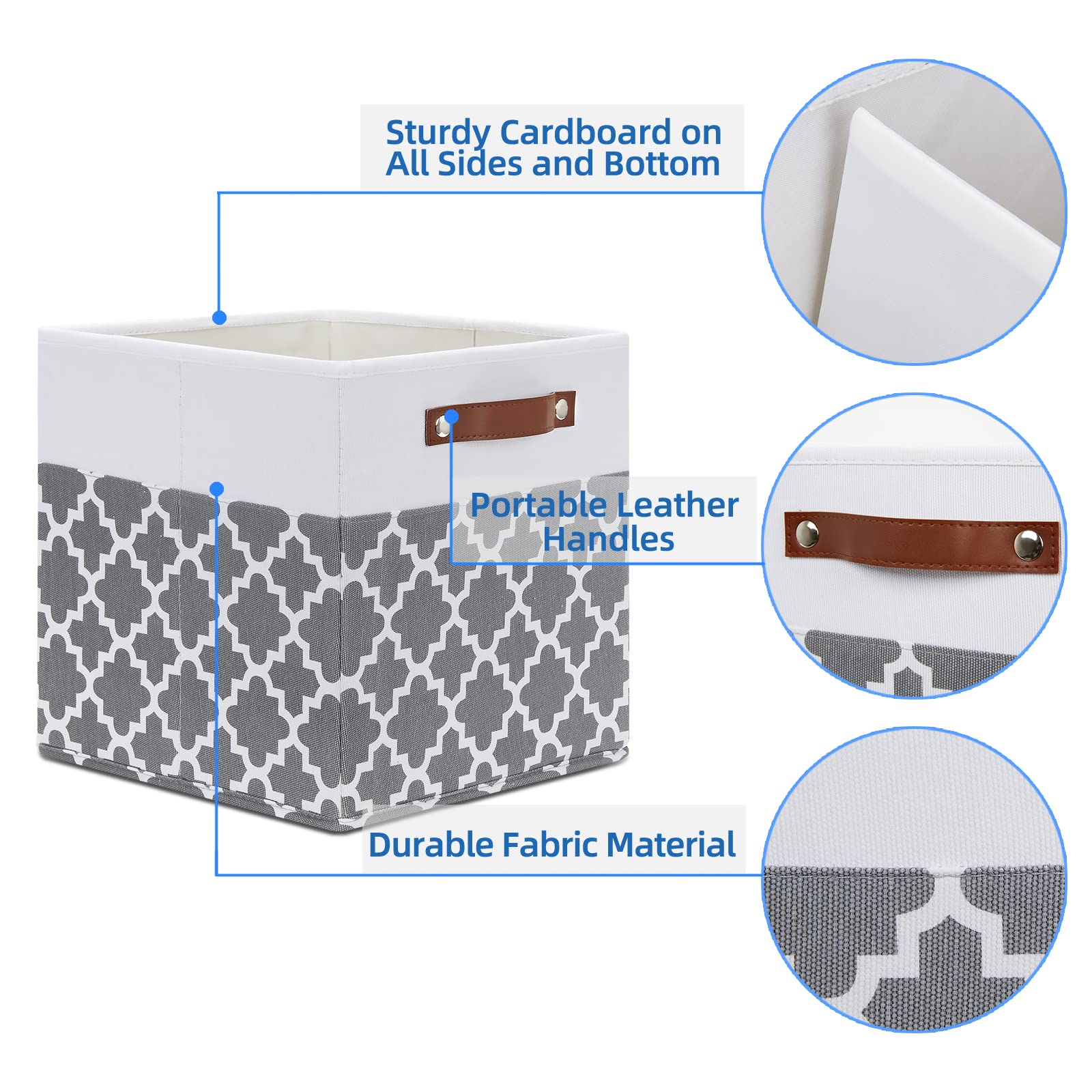 12x12x12 Fabric Storage Bins 4 Pack with Leather Handle