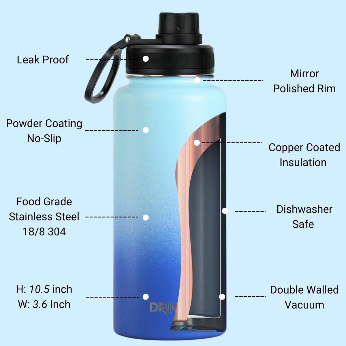Stainless Steel Water Bottle Spout Lid Vacuum Insulated Double Wall Water Bottle Wide Mouth