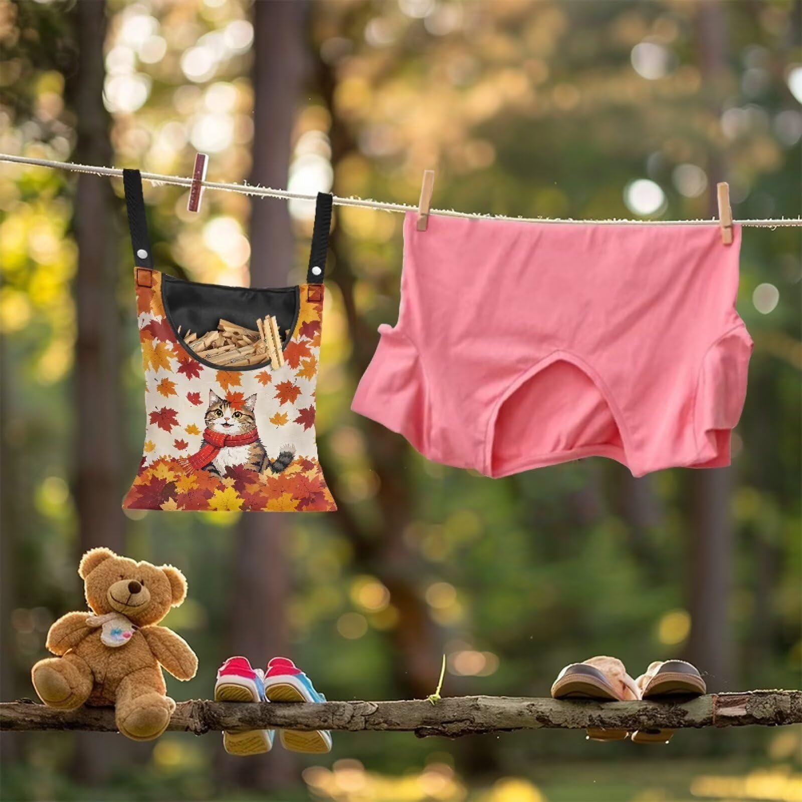 Fall Cat Clothespin Bag Space