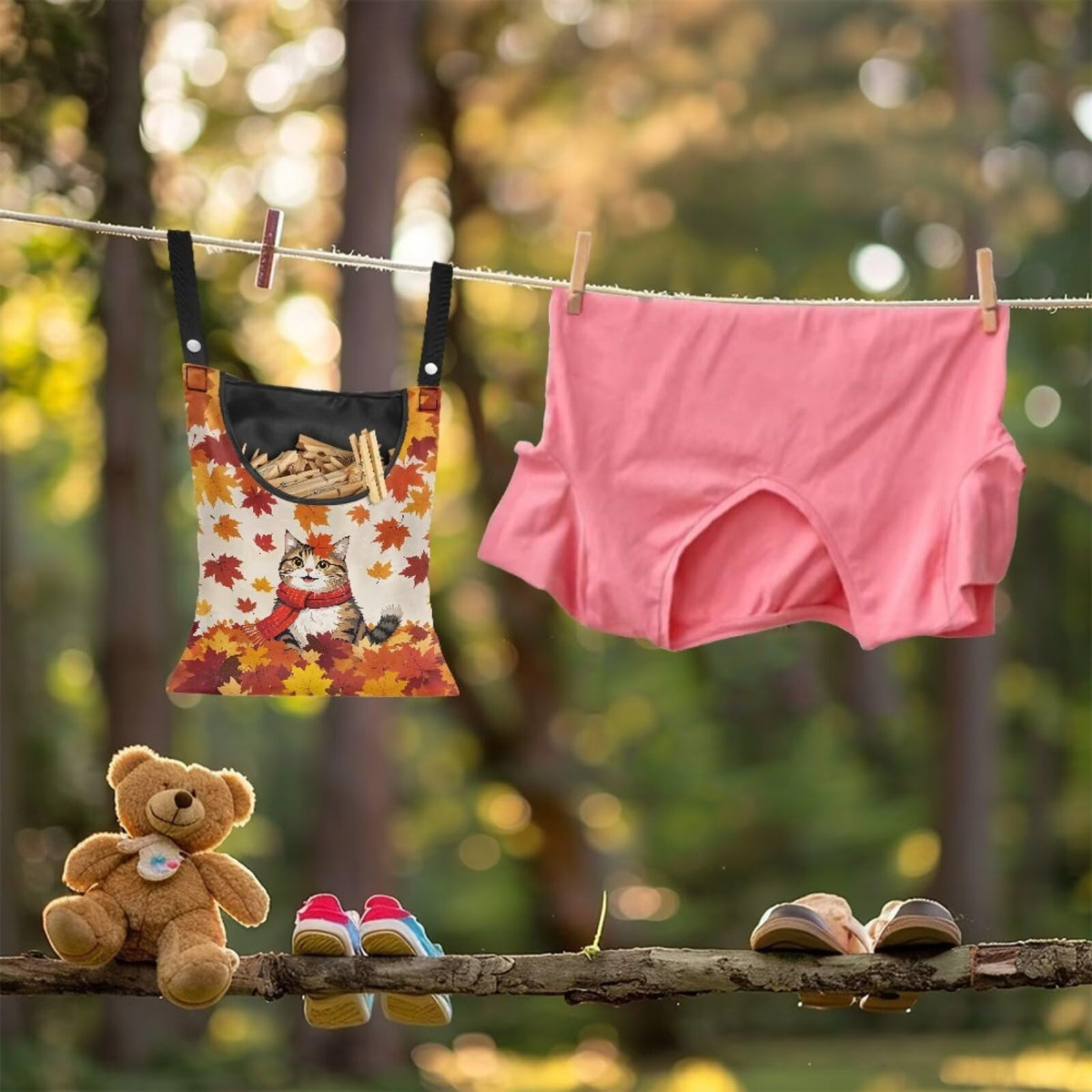 Fall Cat Clothespin Bag Space