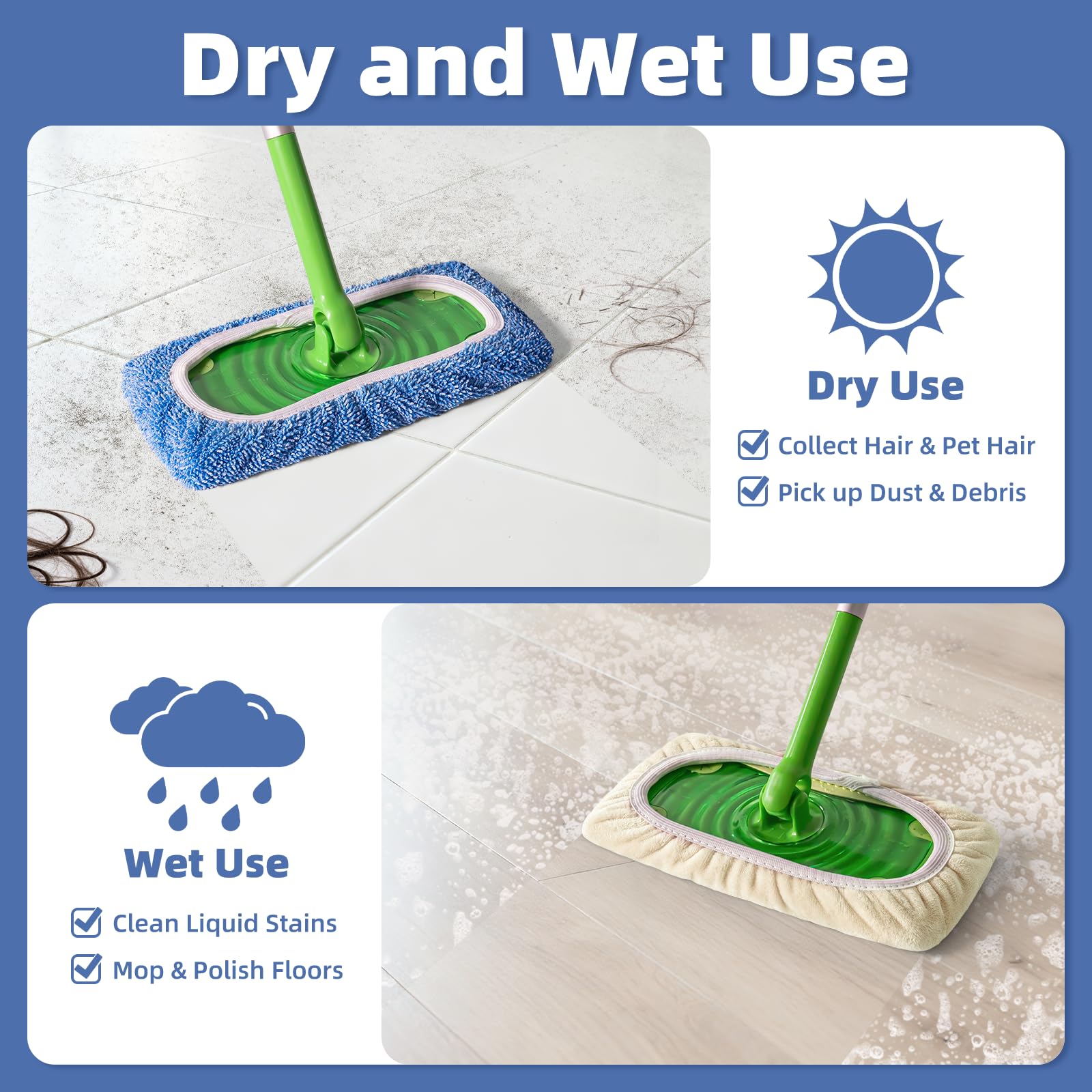3 Pack Dual Sided Reusable Mop Pads Fit for Swiffer Sweeper (4 Count)