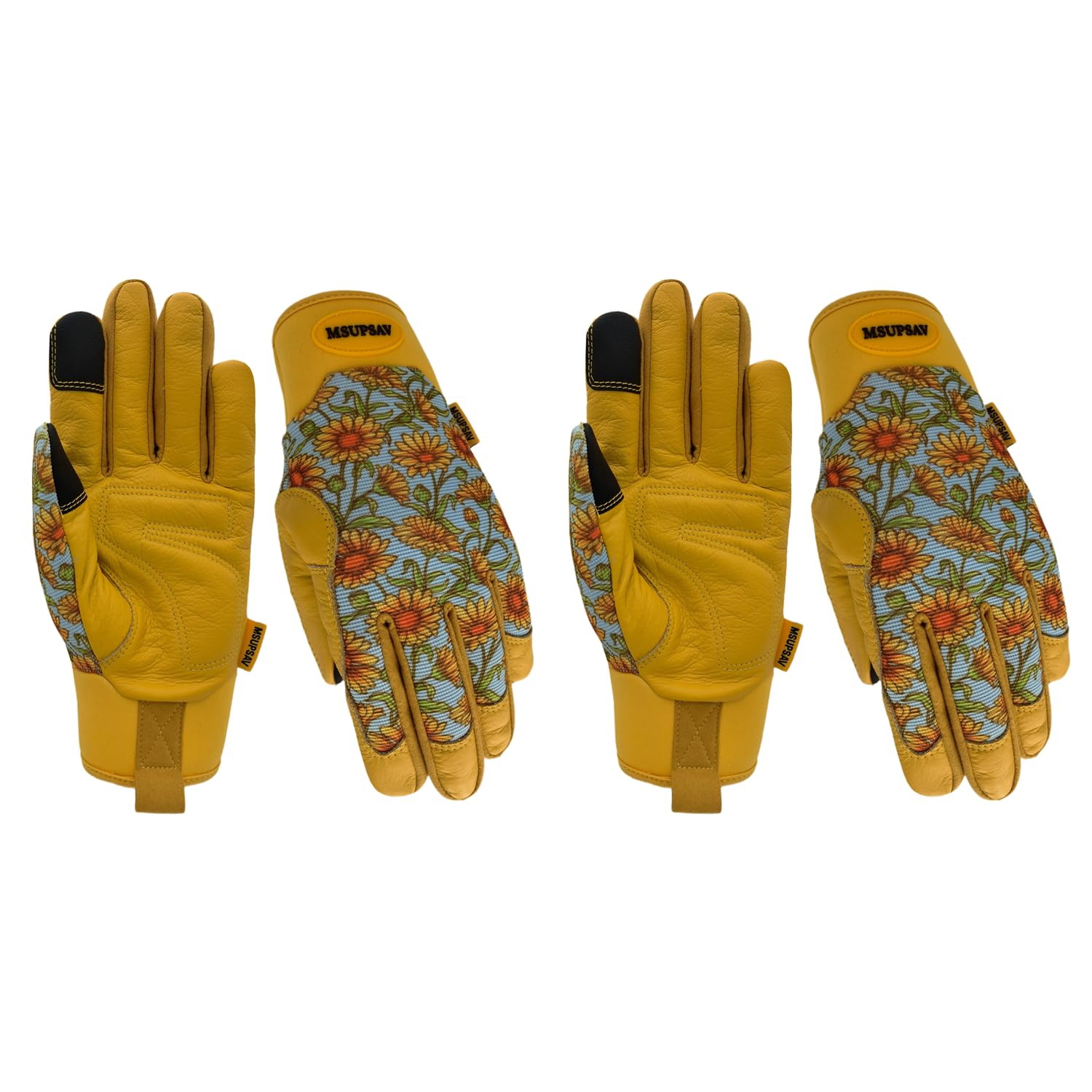 2 Pairs Cowhide Leather Palm Gardening Gloves