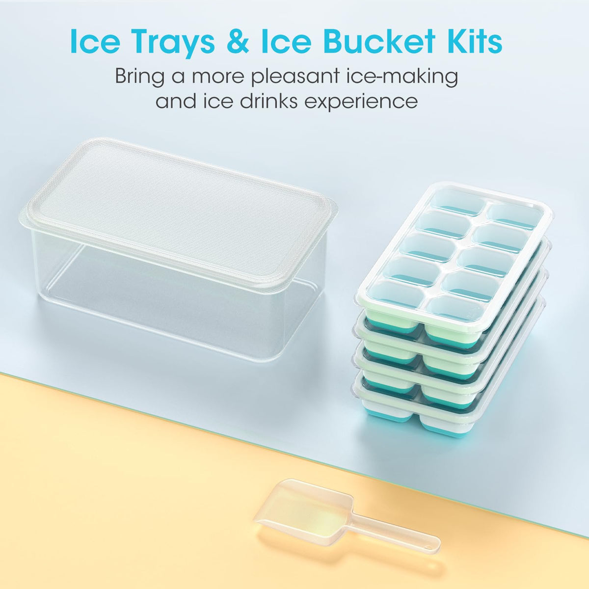 Ice Cube Tray with Lid and Bin (56 Count)