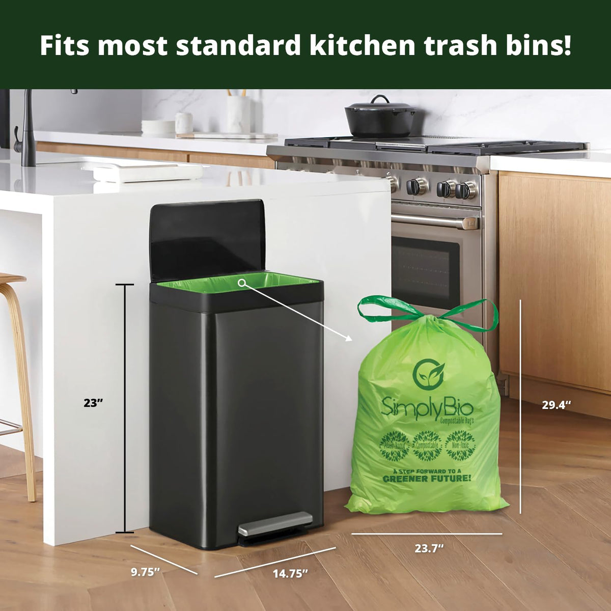 13 Gallon Compostable Trash Bags Liners Drawstring (30 Count)