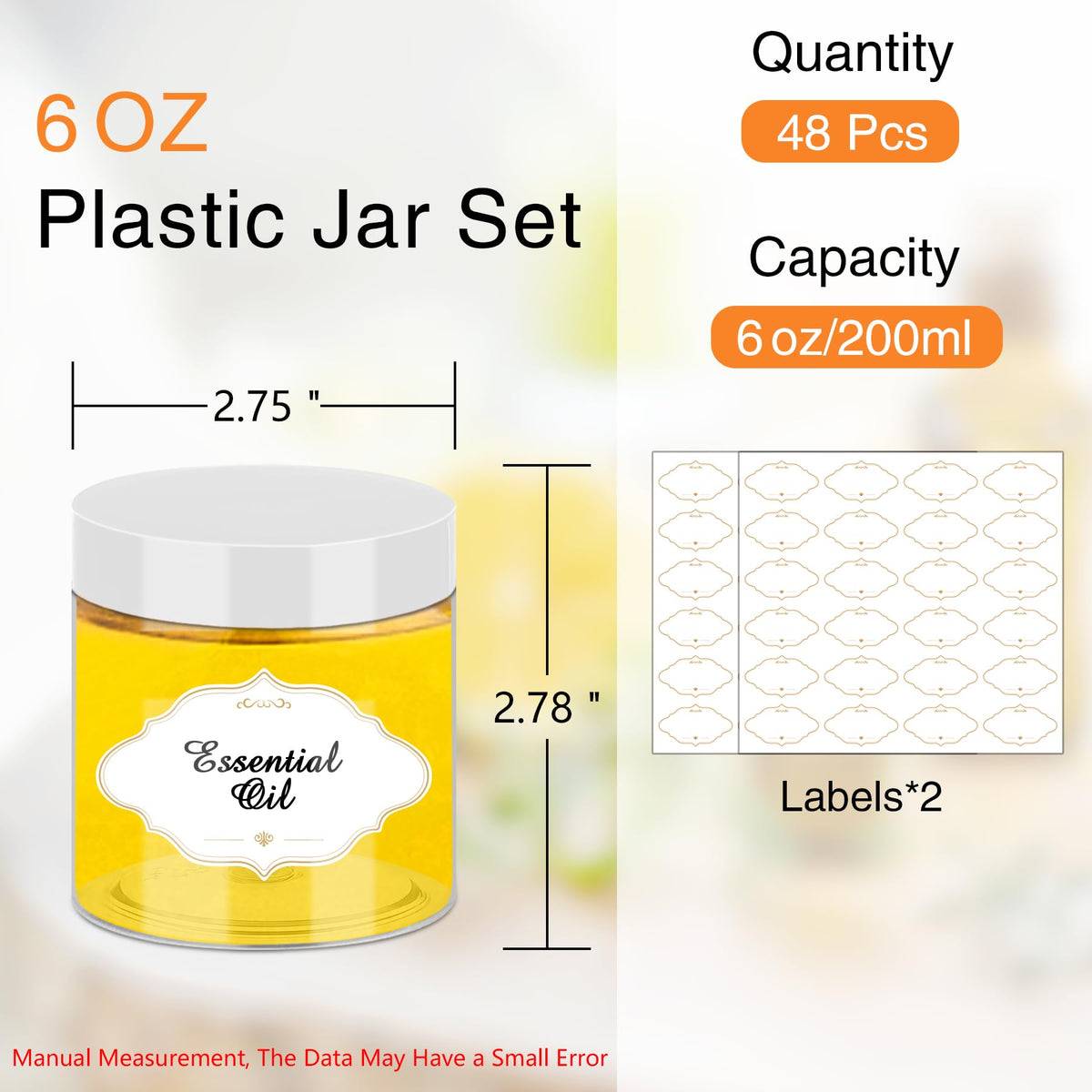 6 OZ Plastic Jars with White Lids (48 Count)