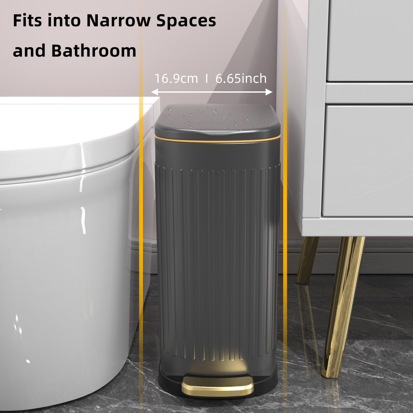 2.6 Gallon Slim Bathroom Trash Can with Soft Close Lid