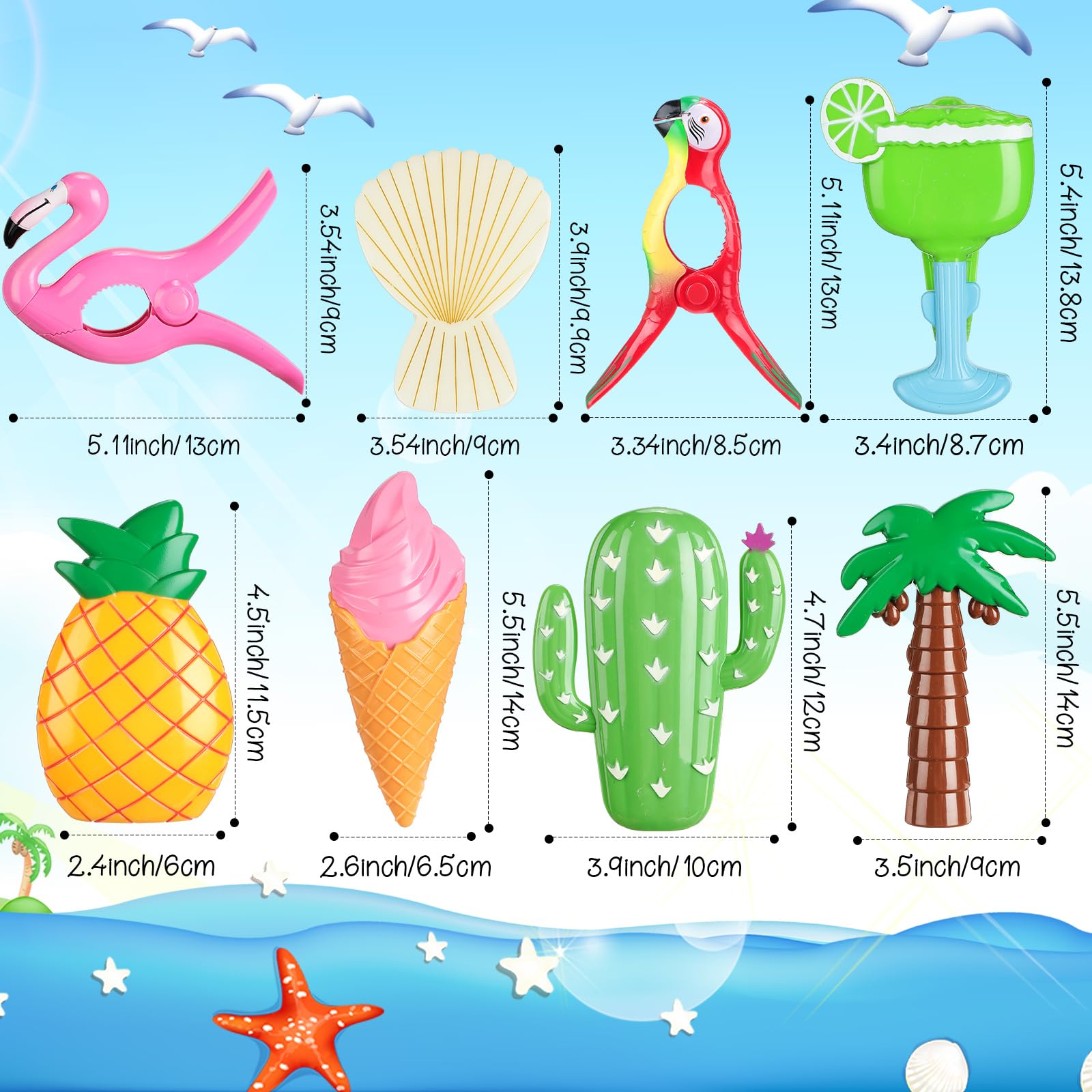 16 Pcs Beach Towel Clips for Beach Chairs Cute Towel Holder Cruise Clothes Pins for Lounge Chair Patio Pool (16 Count)