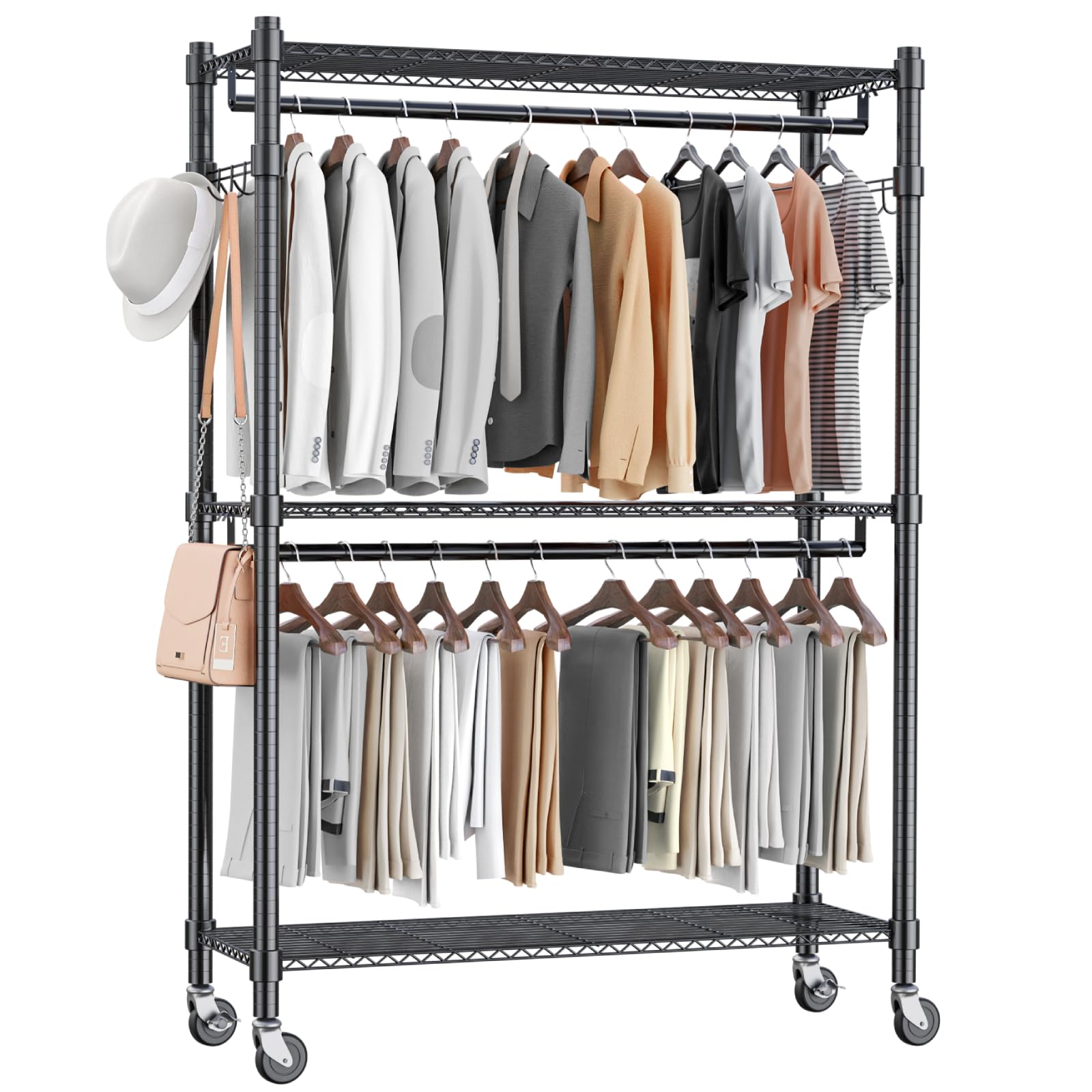 Rolling Garment Rack with Double Rod
