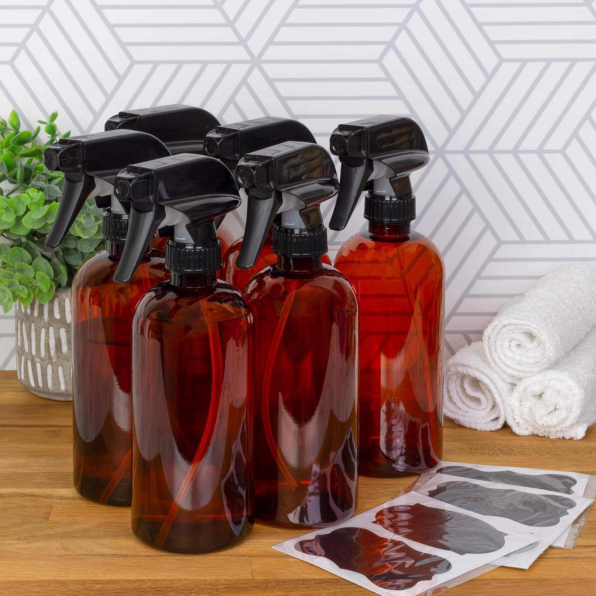 16oz Amber PLASTIC Spray Bottles w (6 Count)