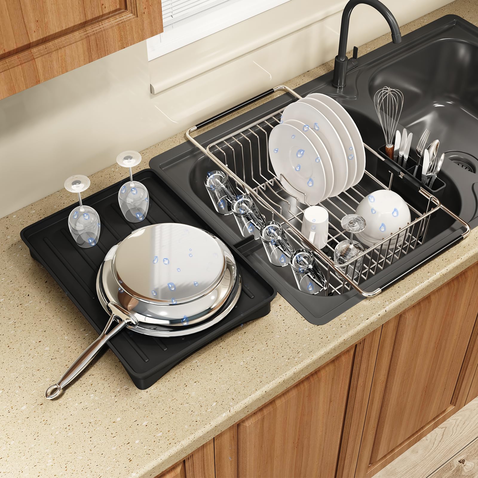 Dish Drying Rack Over The Sink with Utensil Holder