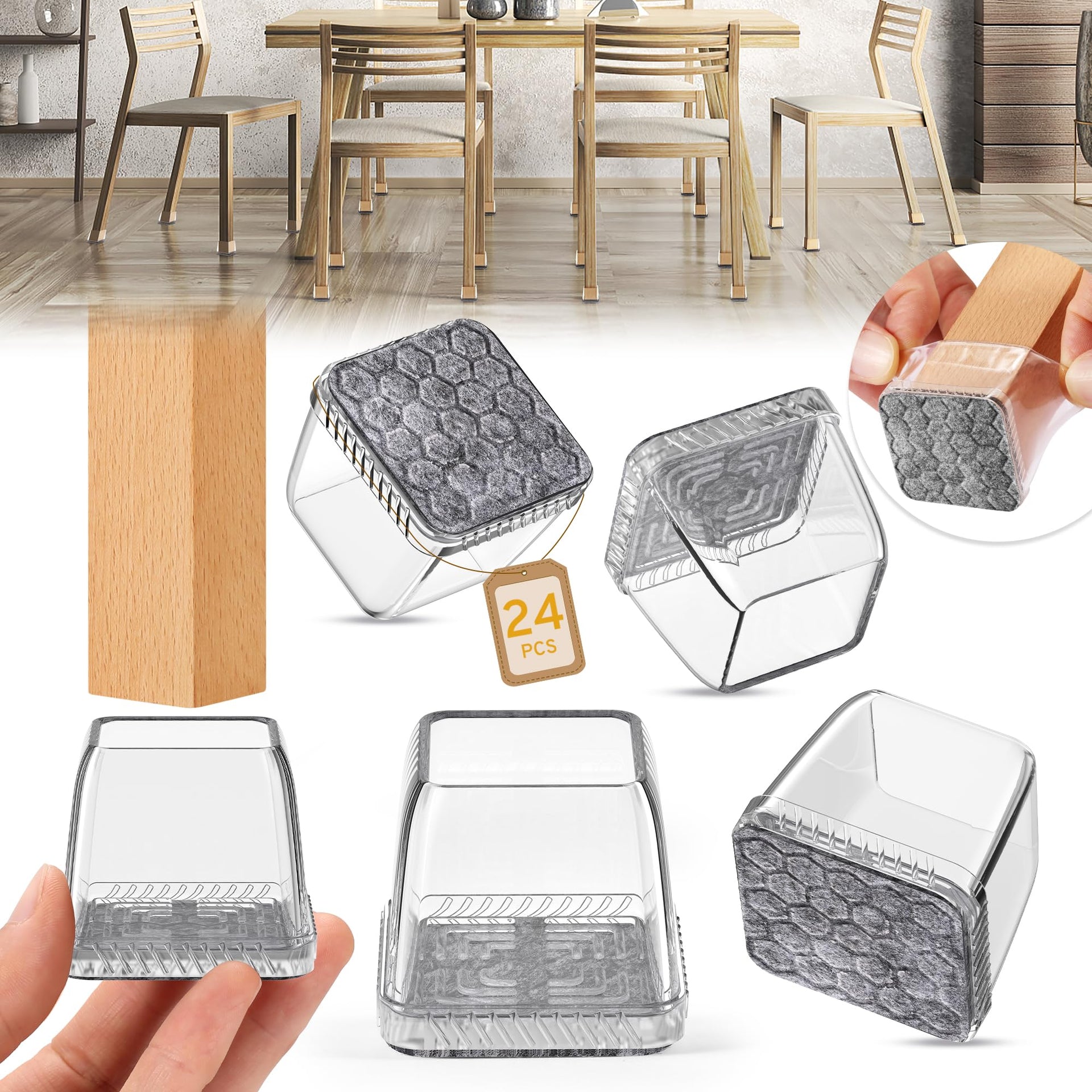 24PCS Square Chair Leg Floor Protectors (24 Count)